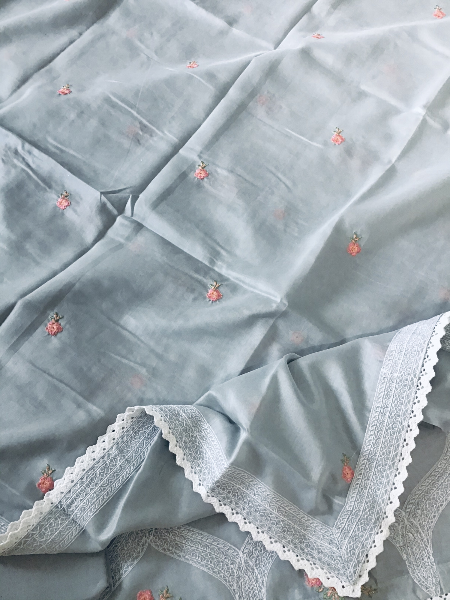 Soft Chanderi Embroidered Suit - Grey