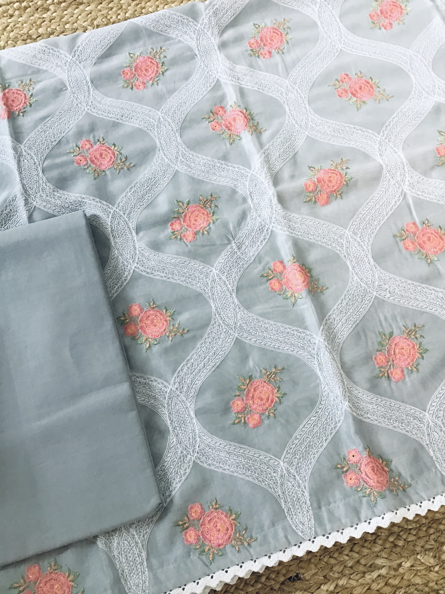 Soft Chanderi Embroidered Suit - Grey