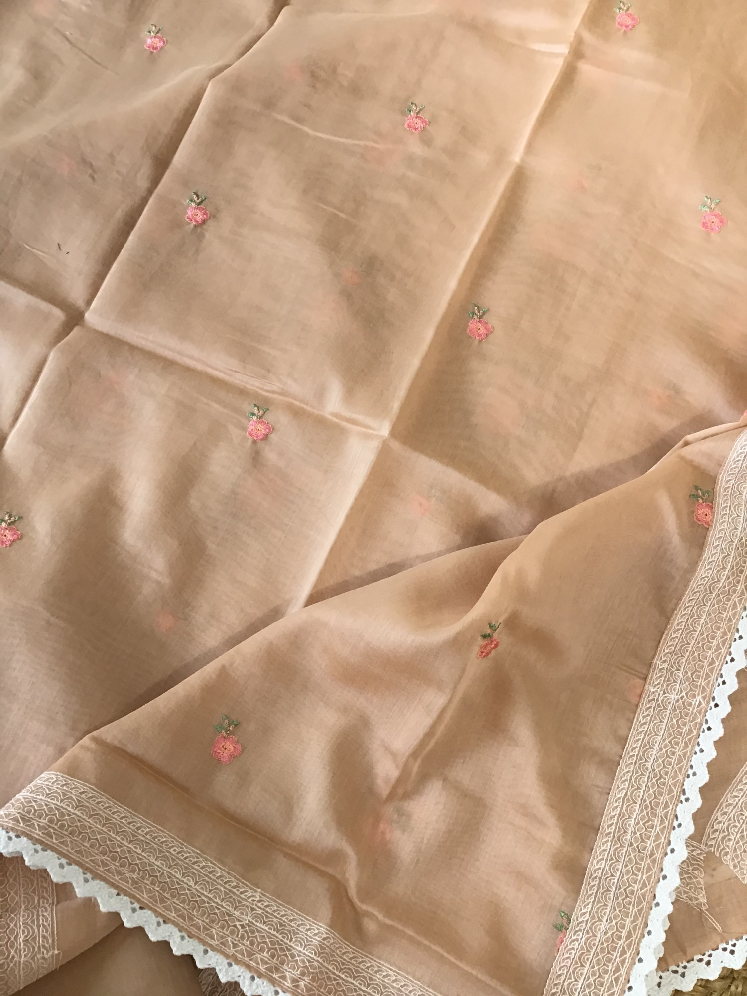 Soft Chanderi Embroidered Suit - Peach