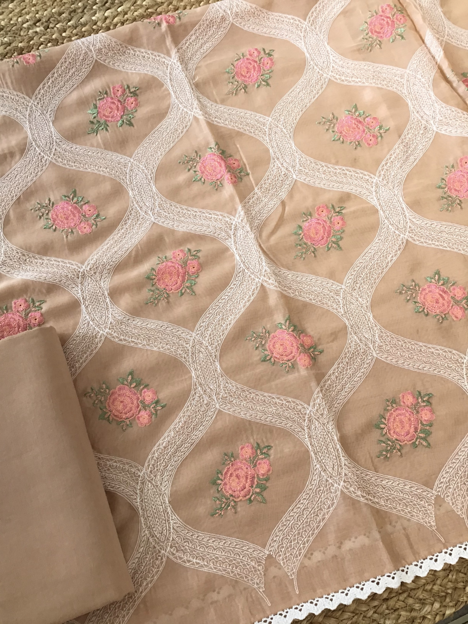 Soft Chanderi Embroidered Suit - Peach