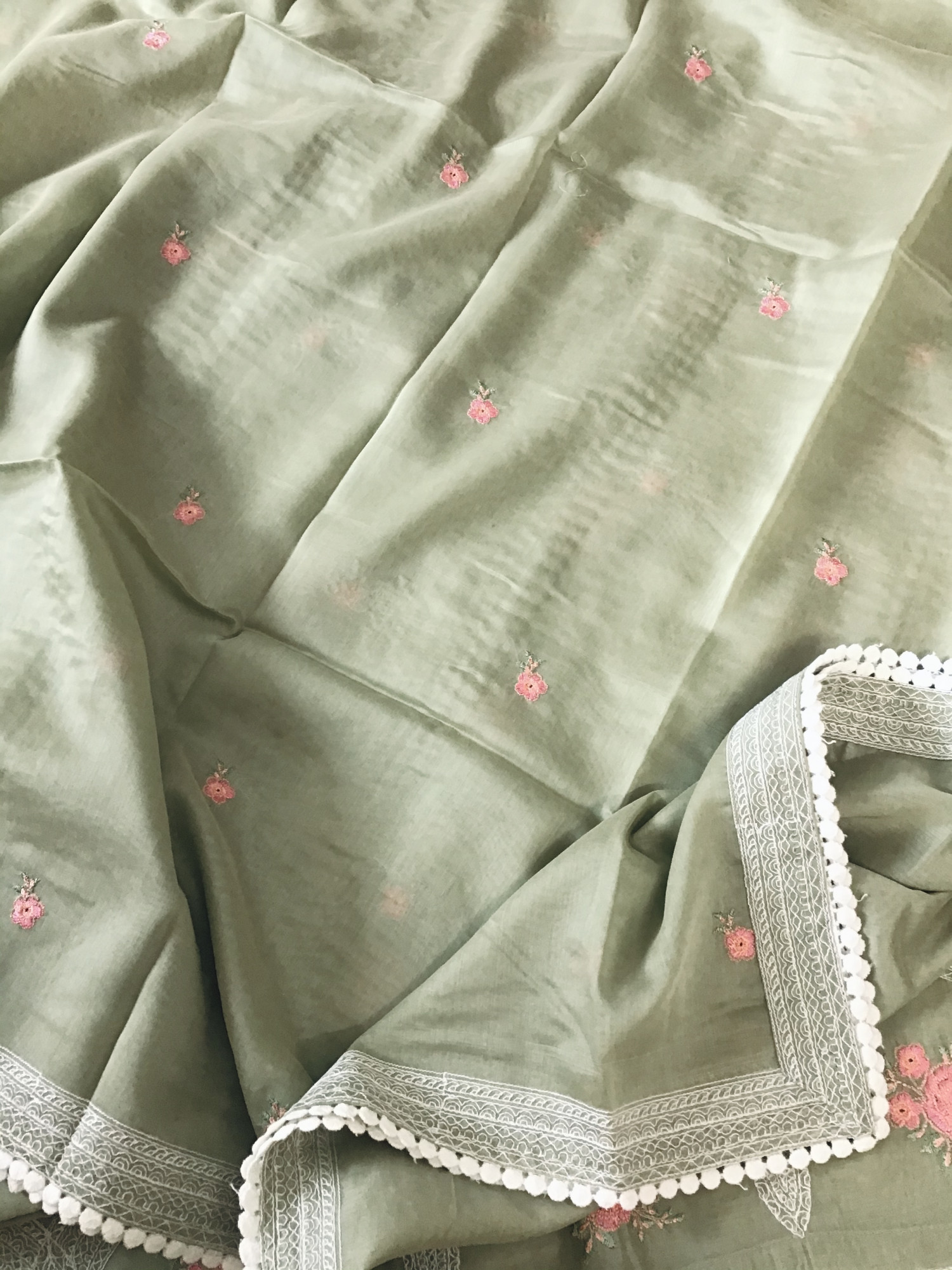 Soft Chanderi Embroidered Suit - Green