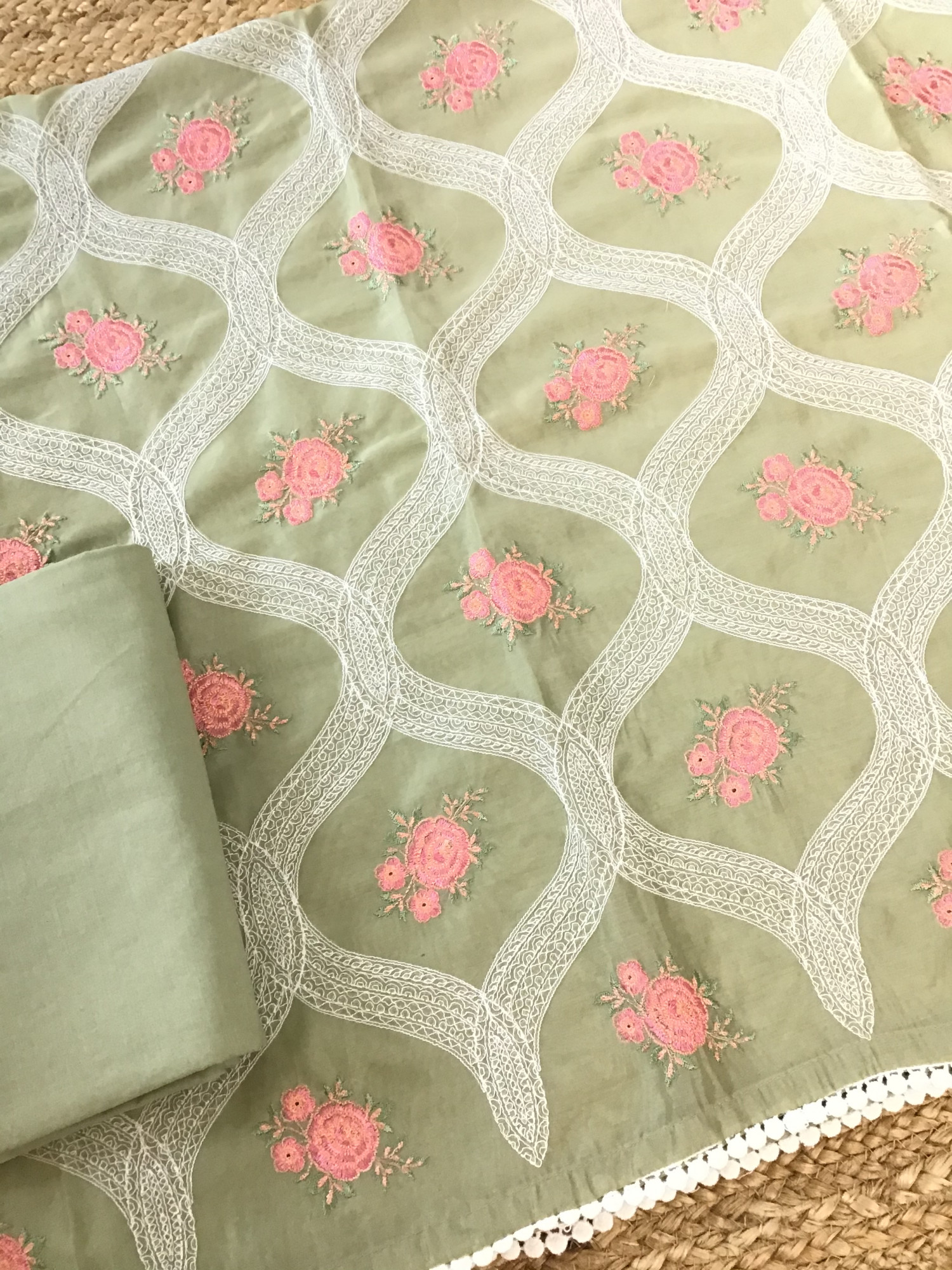 Soft Chanderi Embroidered Suit - Green