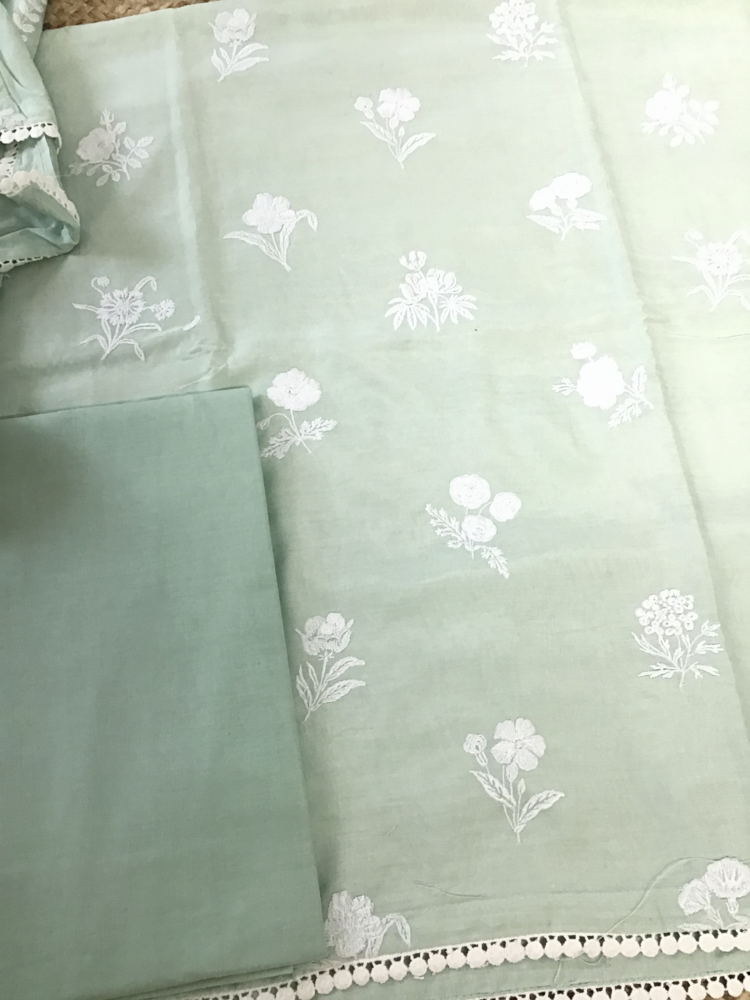 Pure Muslin Embroidered Suit - Green
