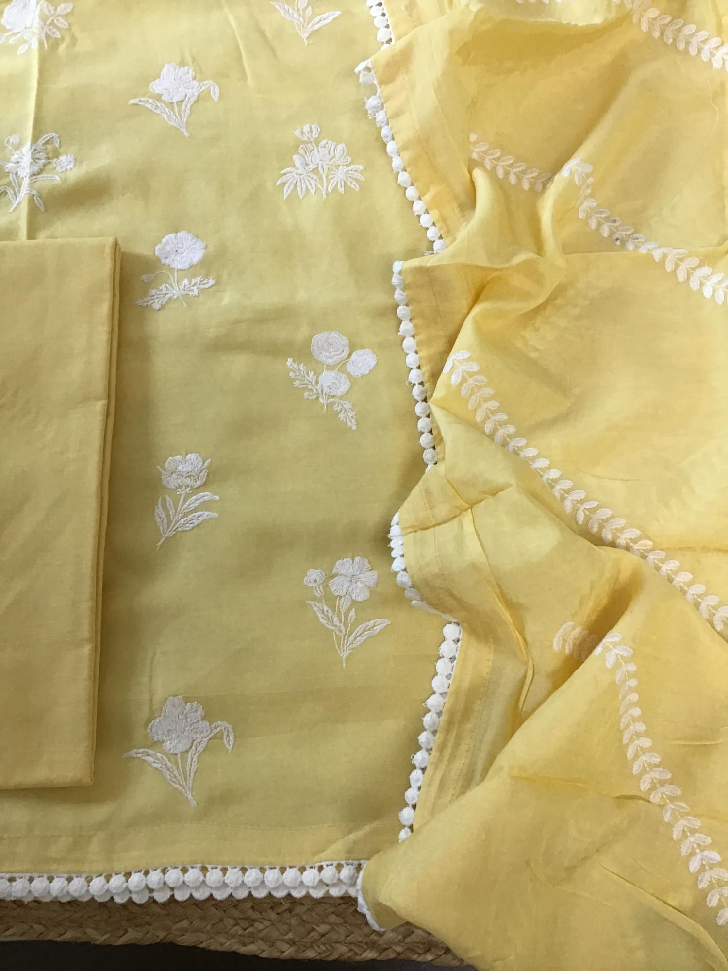 Pure Muslin Embroidered Suit - Yellow