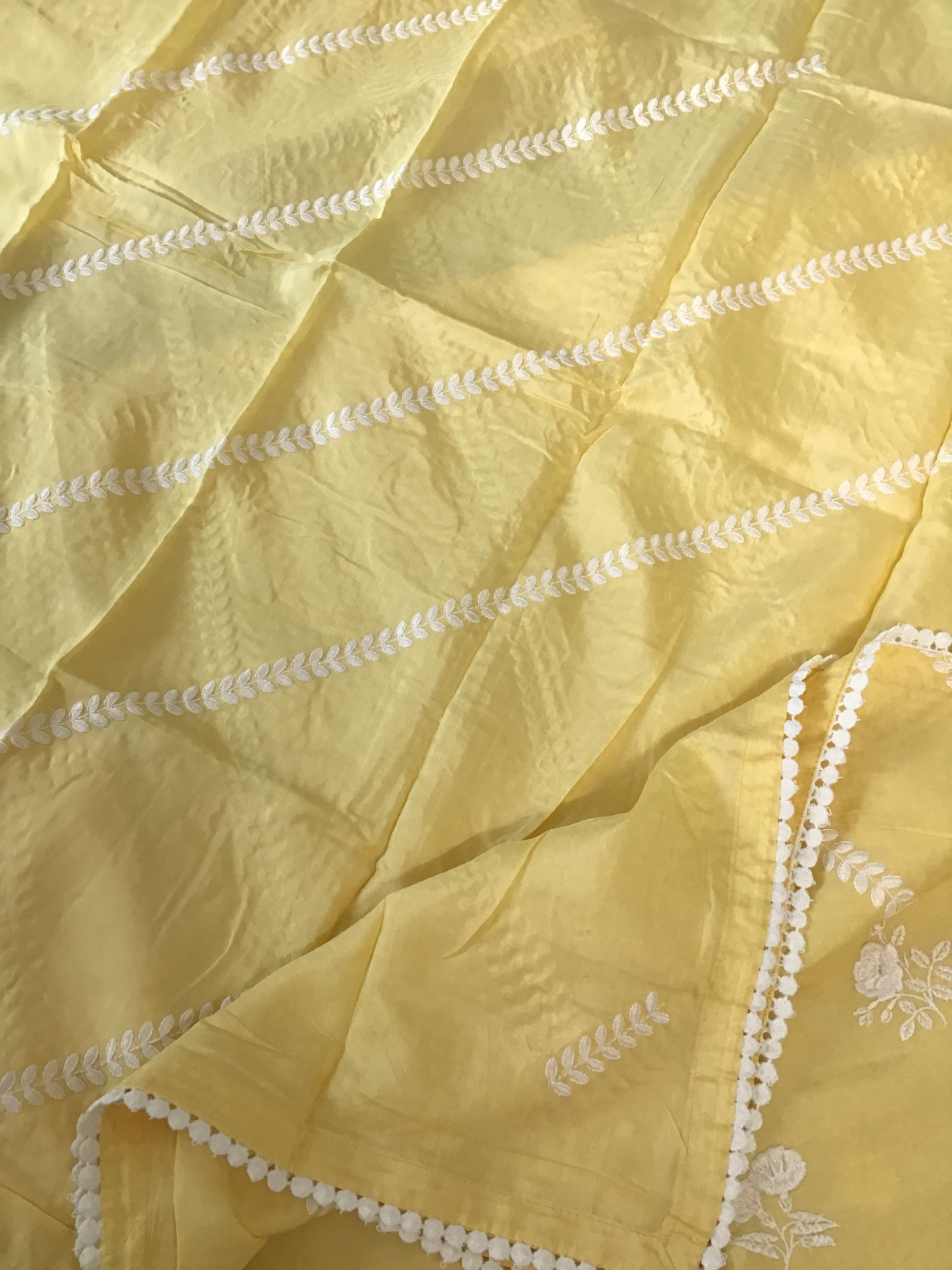Pure Muslin Embroidered Suit - Yellow