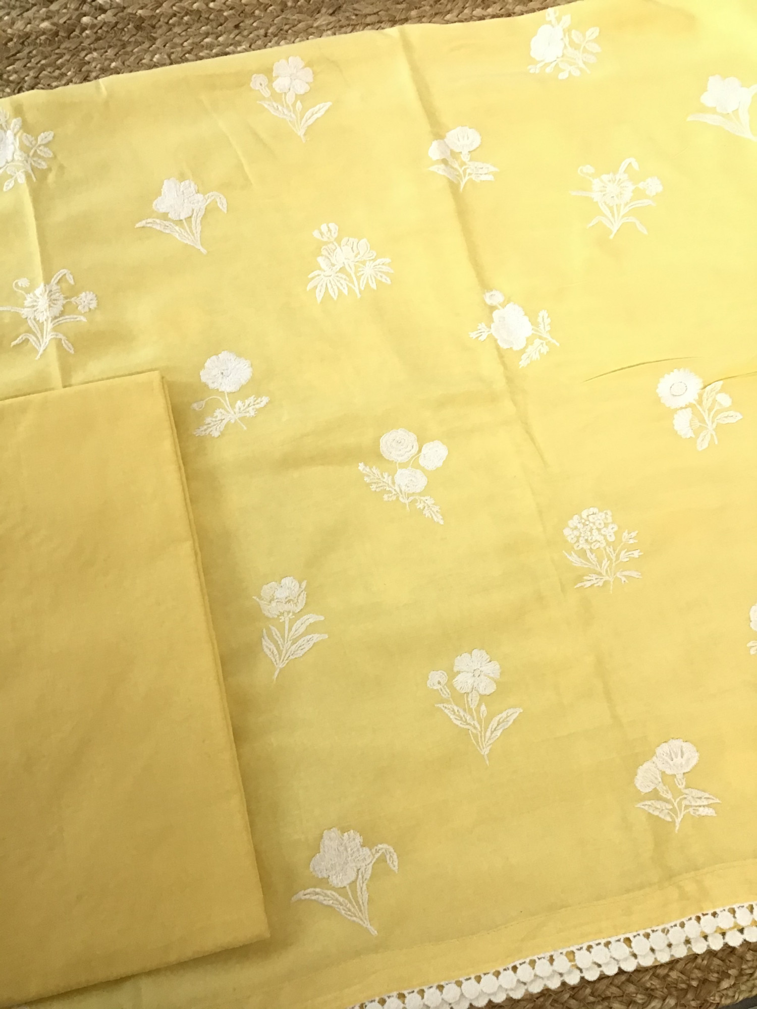 Pure Muslin Embroidered Suit - Yellow