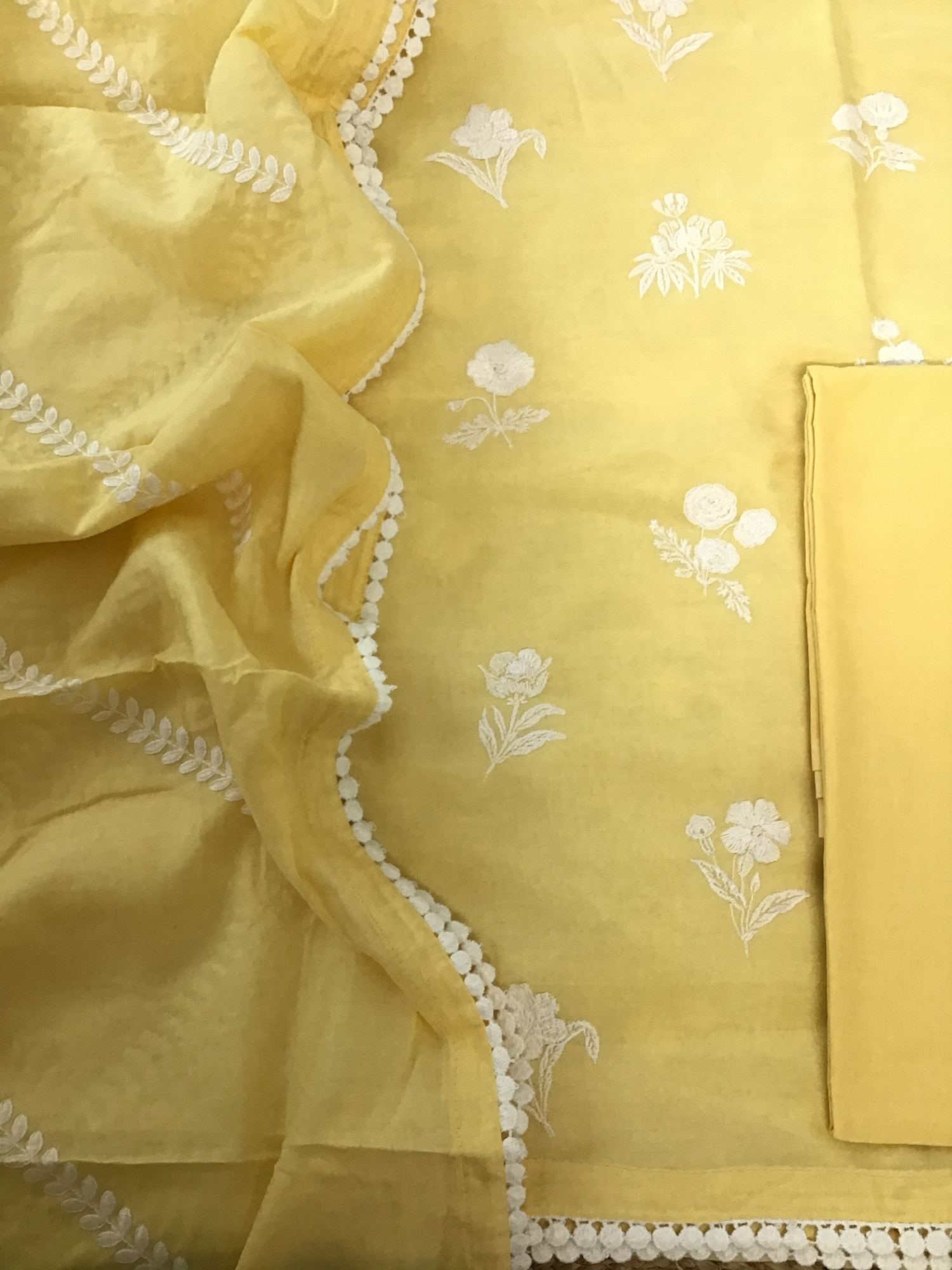 Pure Muslin Embroidered Suit - Yellow