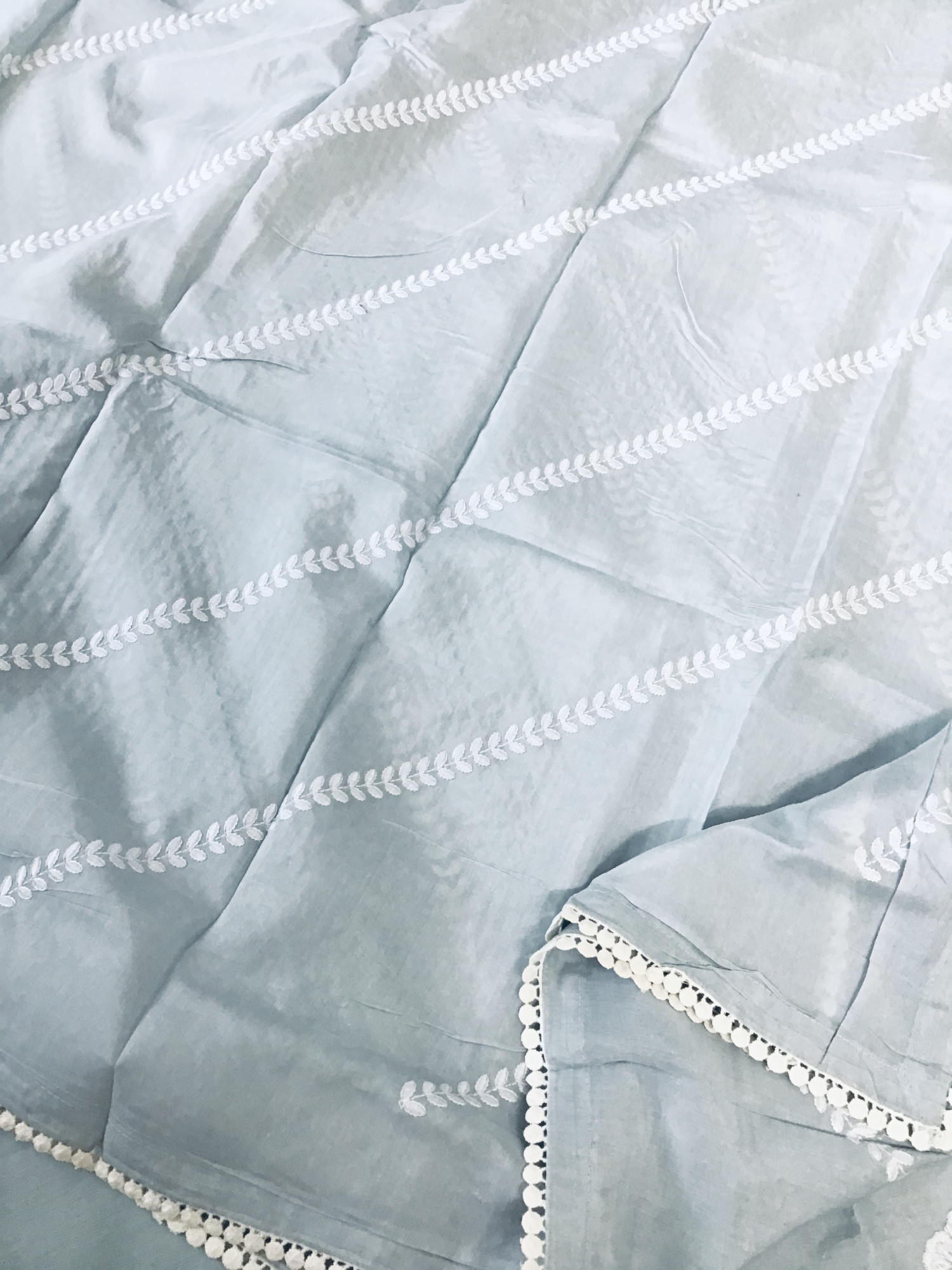 Pure Muslin Embroidered Suit - Grey