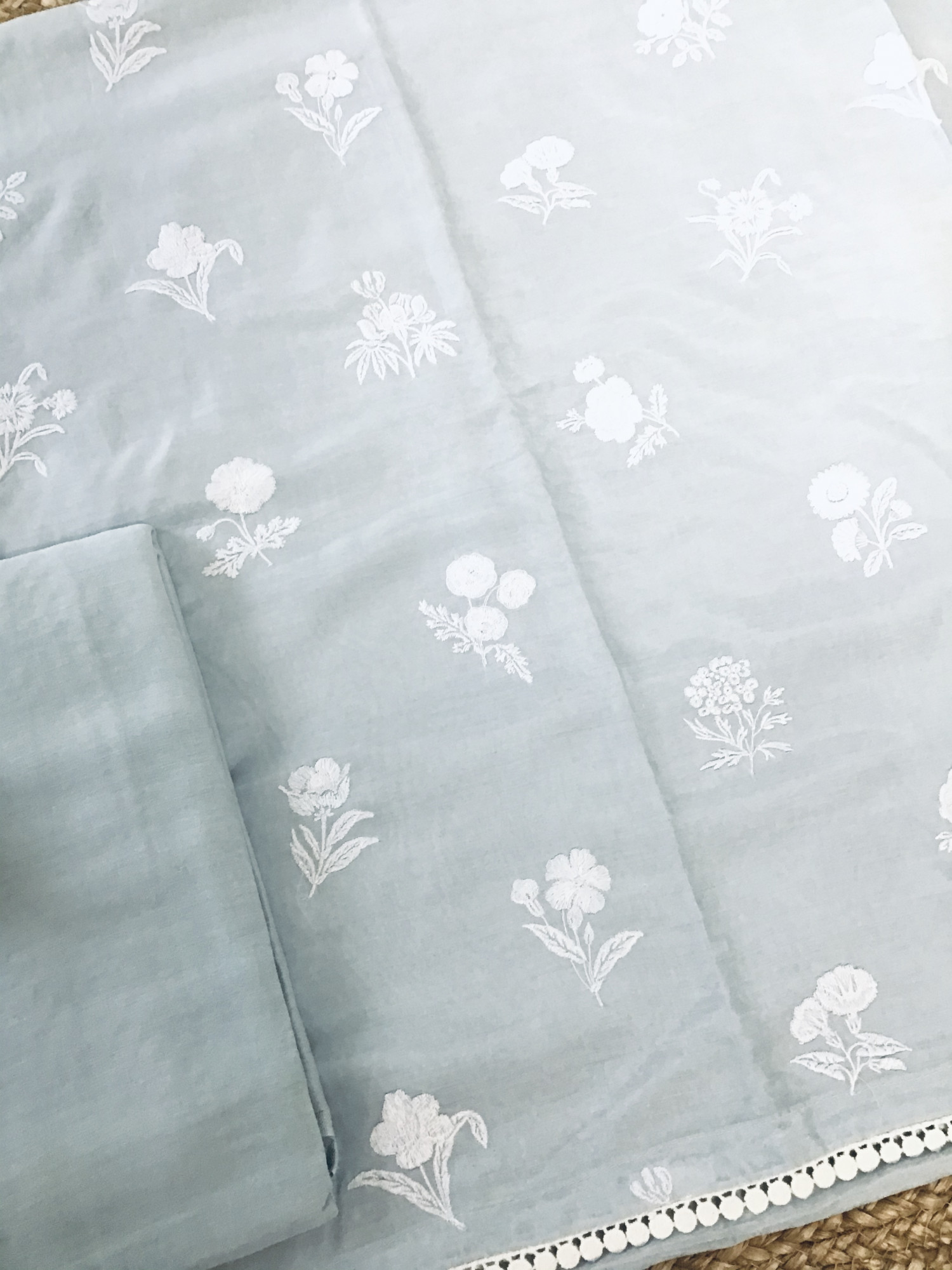 Pure Muslin Embroidered Suit - Grey