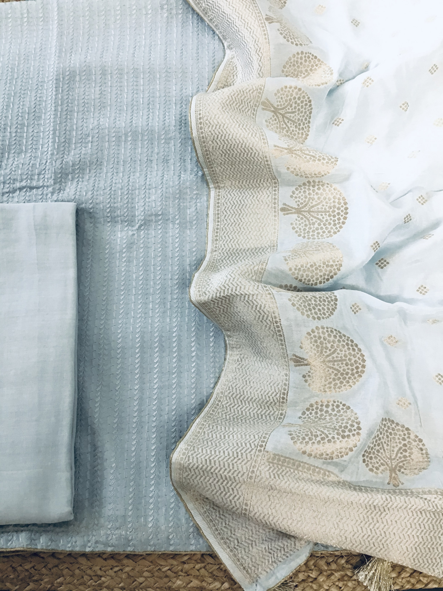 Pure Muslin Embroidered Suit - Grey