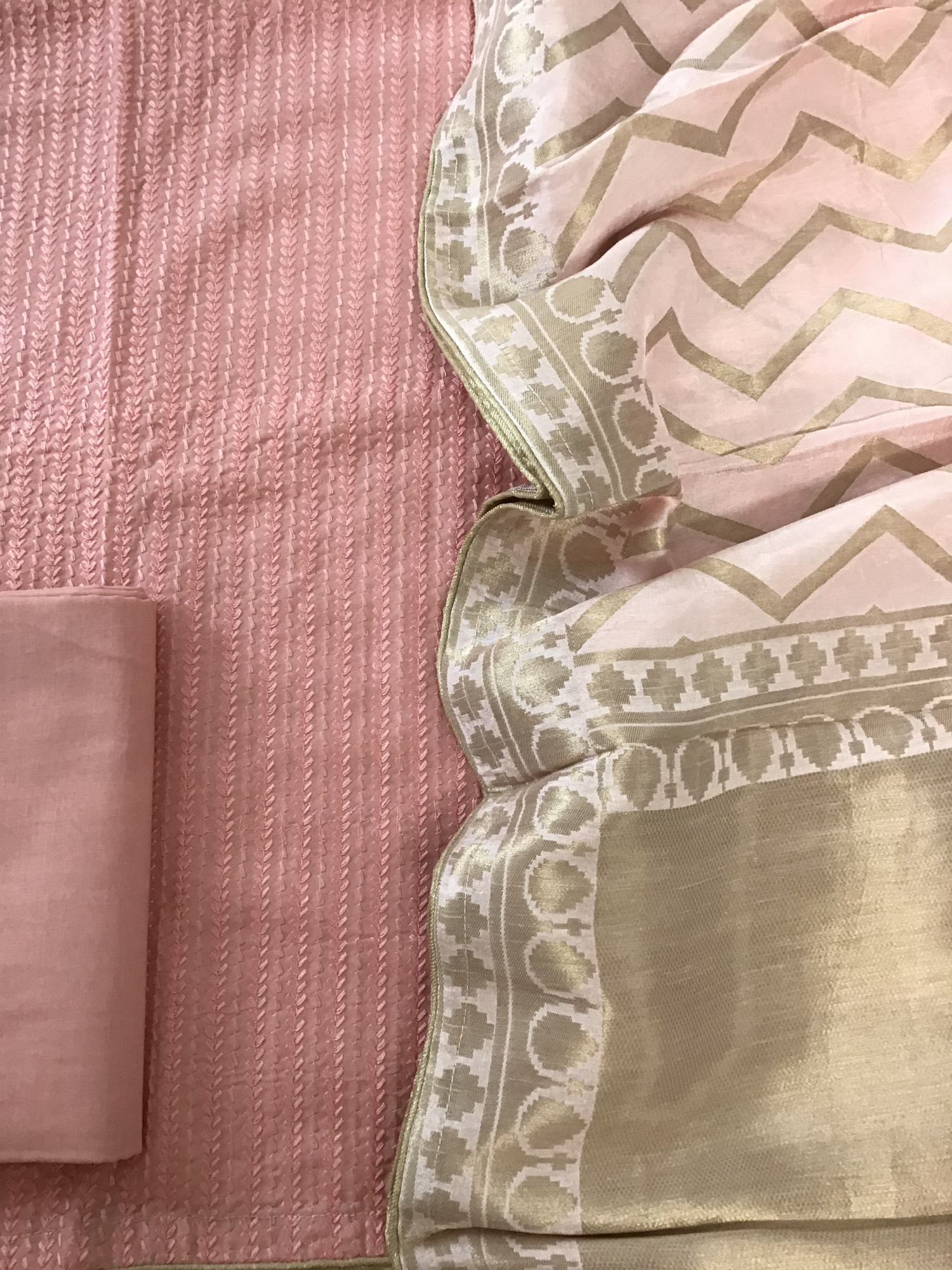 Pure Muslin Embroidered Suit - Peach