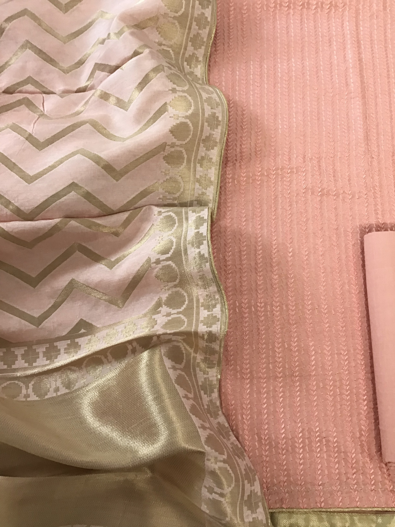 Pure Muslin Embroidered Suit - Peach