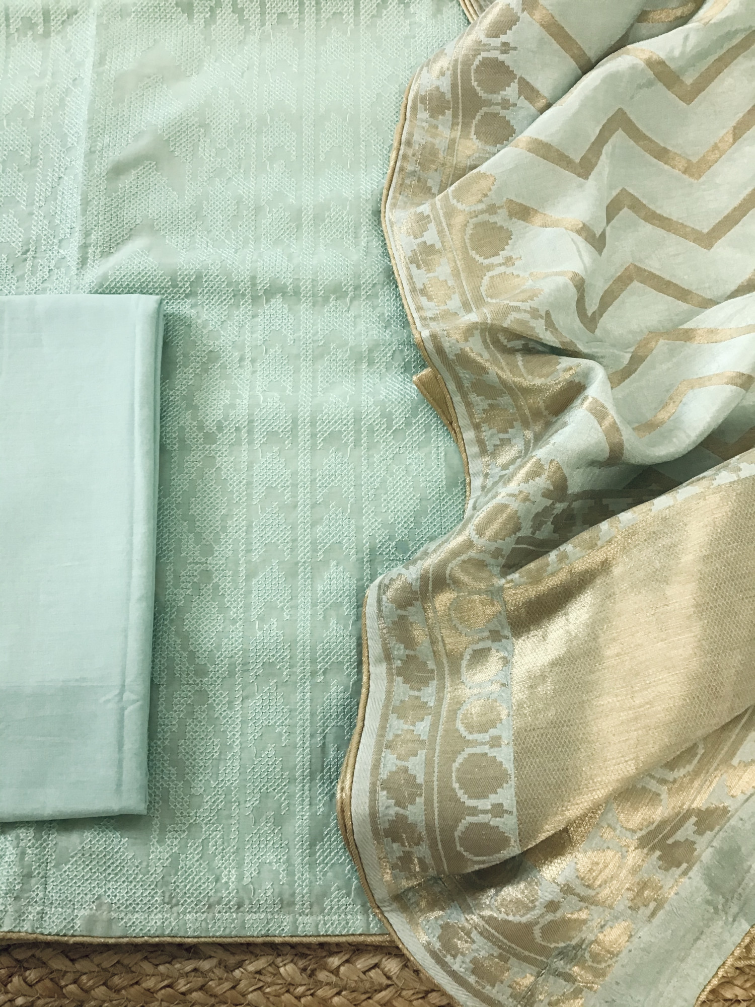 Pure Muslin Embroidered Suit - Green