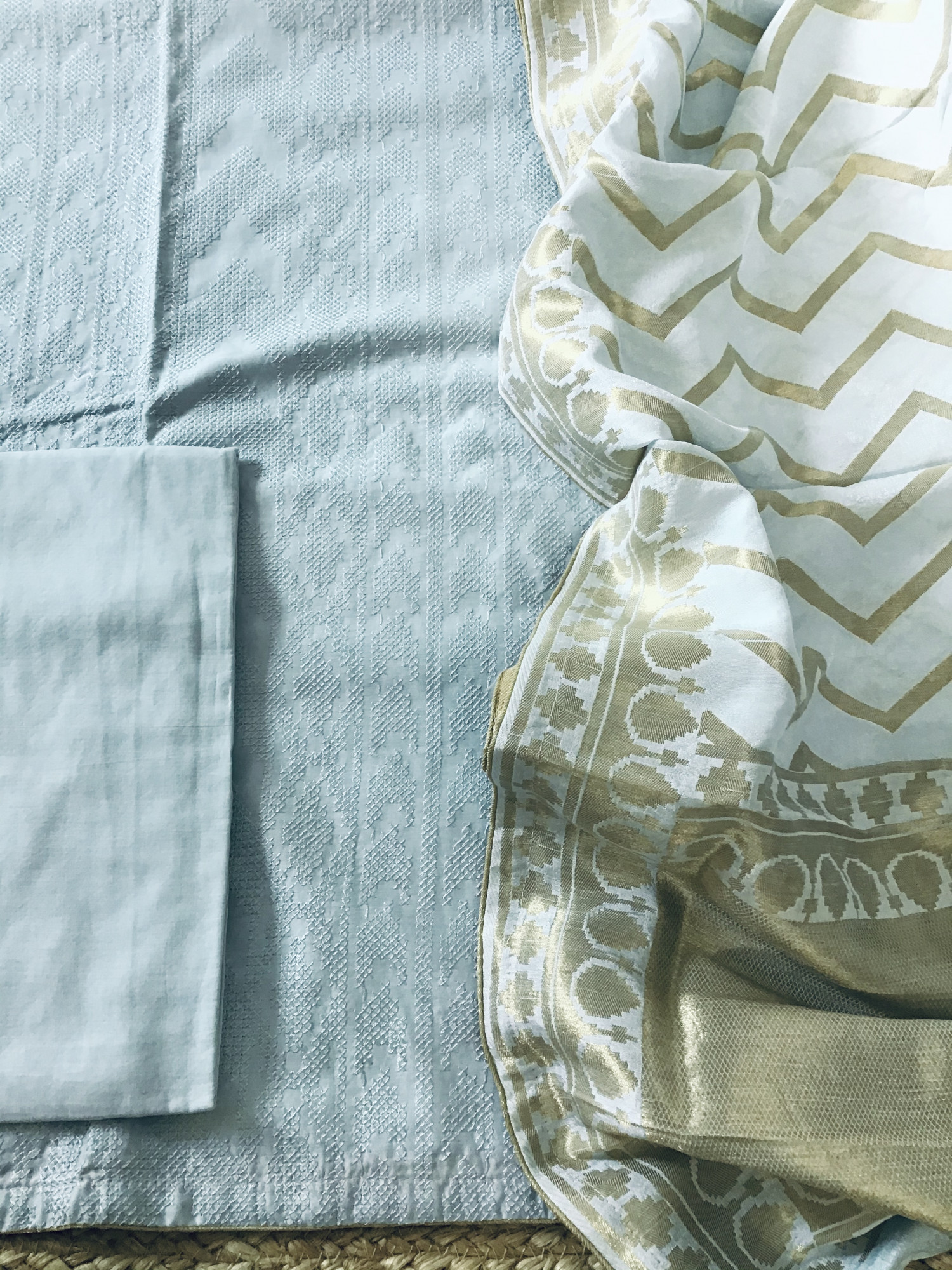 Pure Muslin Embroidered Suit - Grey