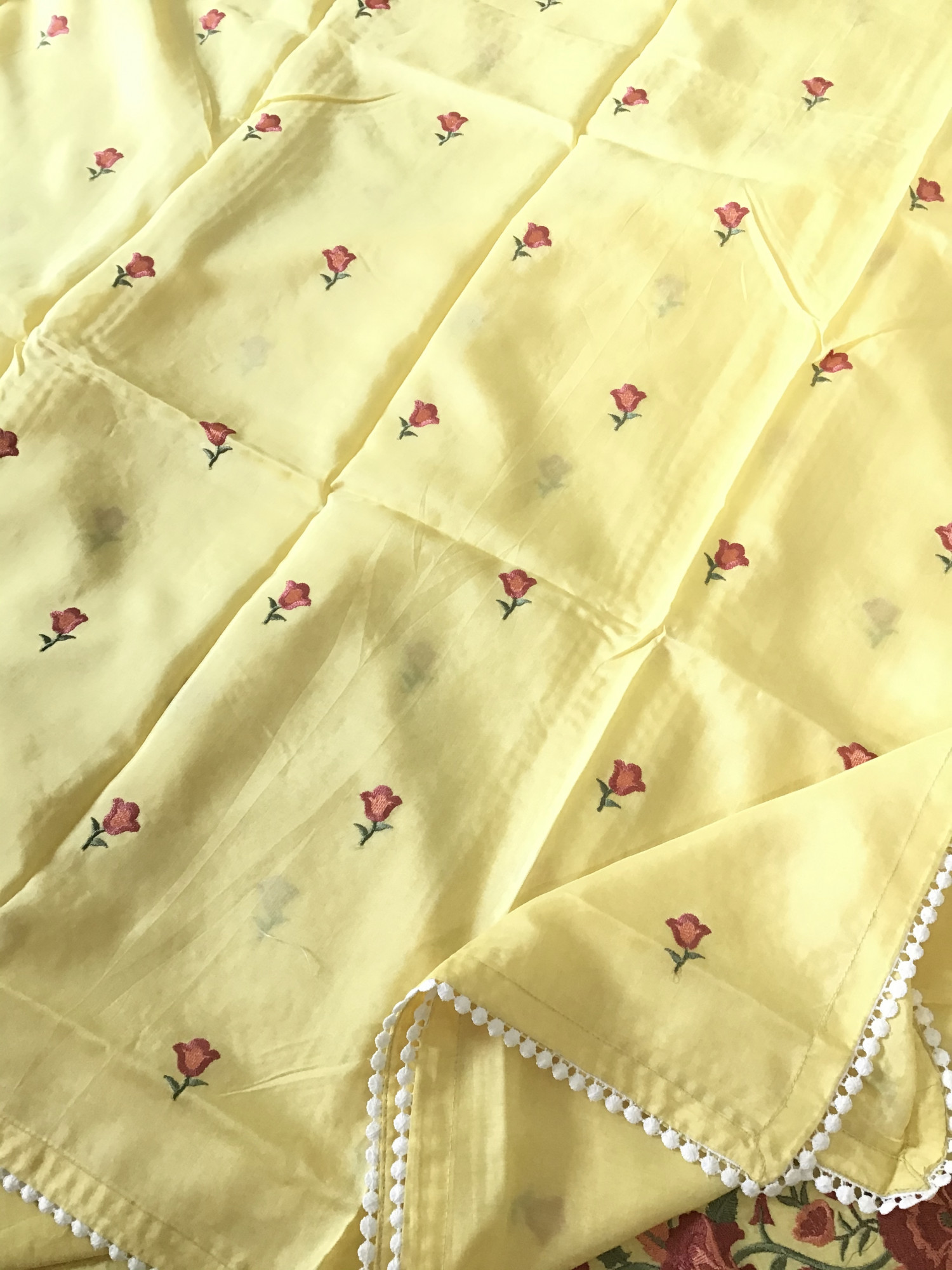 Pure Muslin Embroidered Suit - Yellow