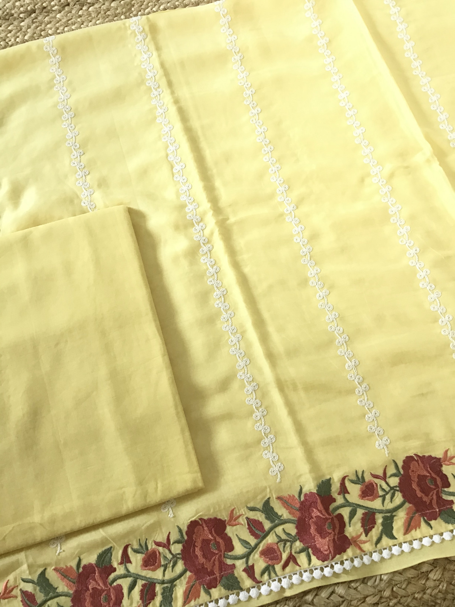 Pure Muslin Embroidered Suit - Yellow