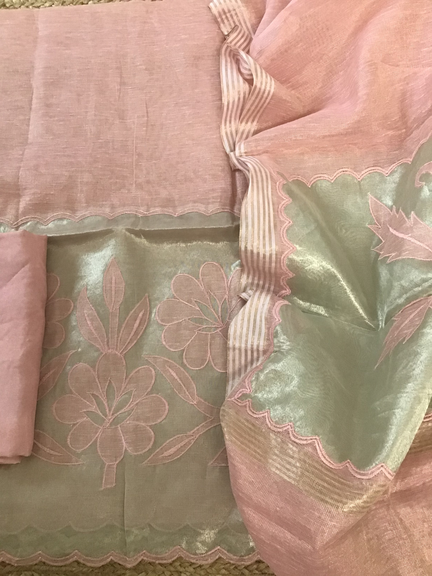 Soft Tissue Chanderi Embroidered Suit - Pink