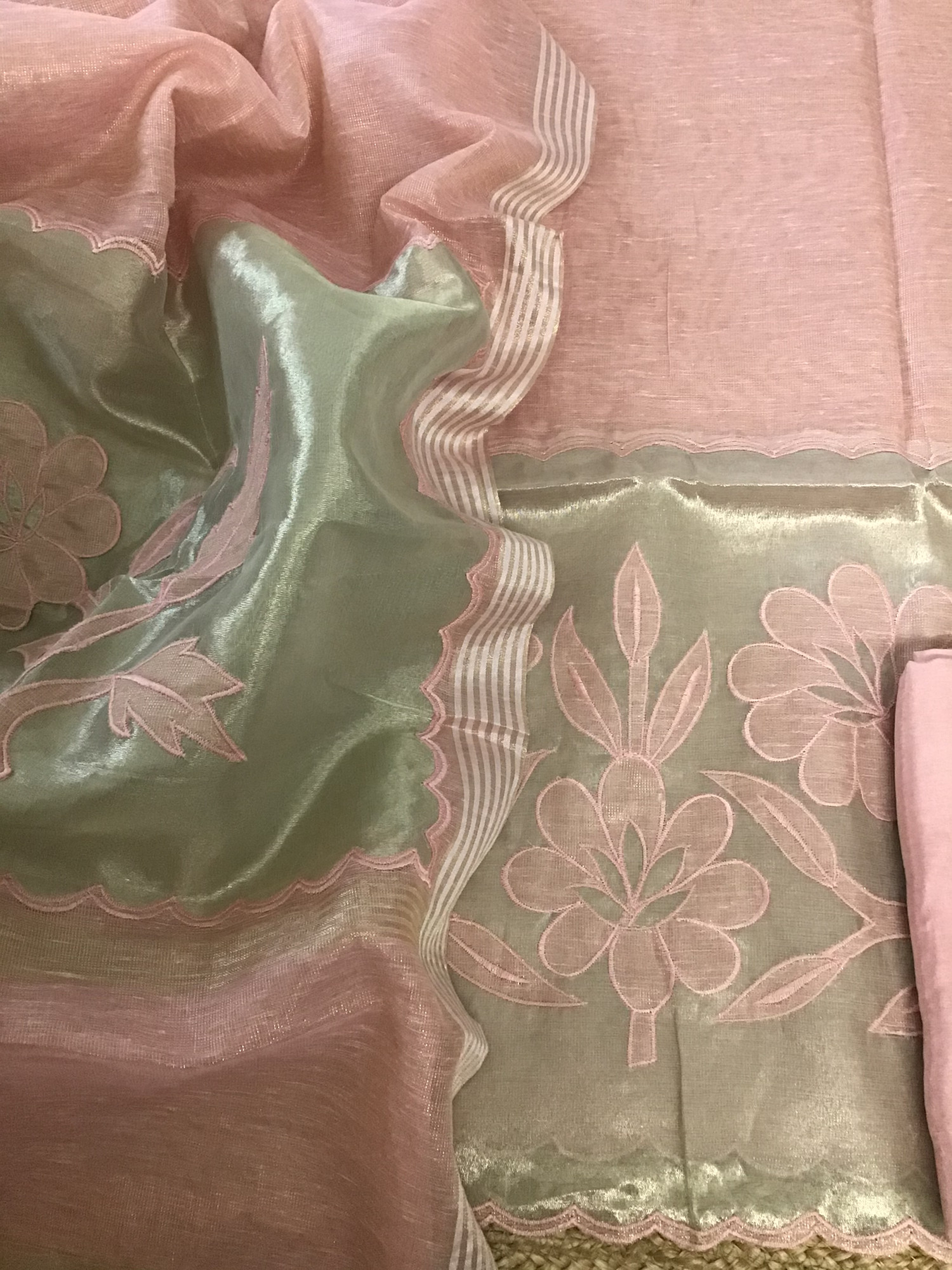 Soft Tissue Chanderi Embroidered Suit - Pink