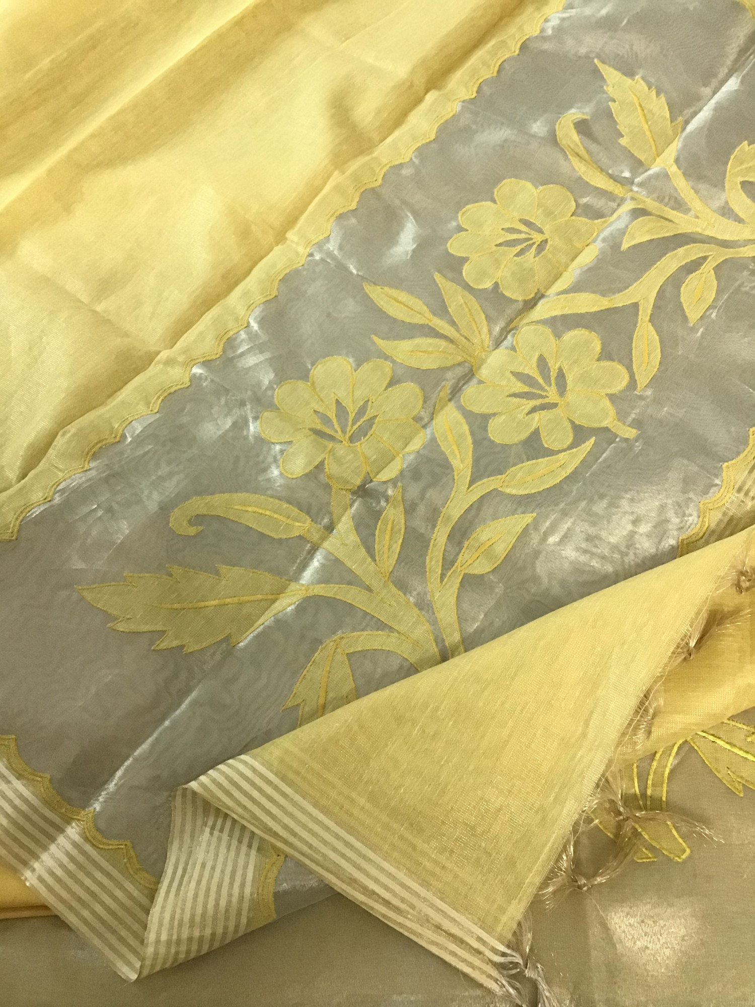 Soft Tissue Chanderi Embroidered Suit - Yellow