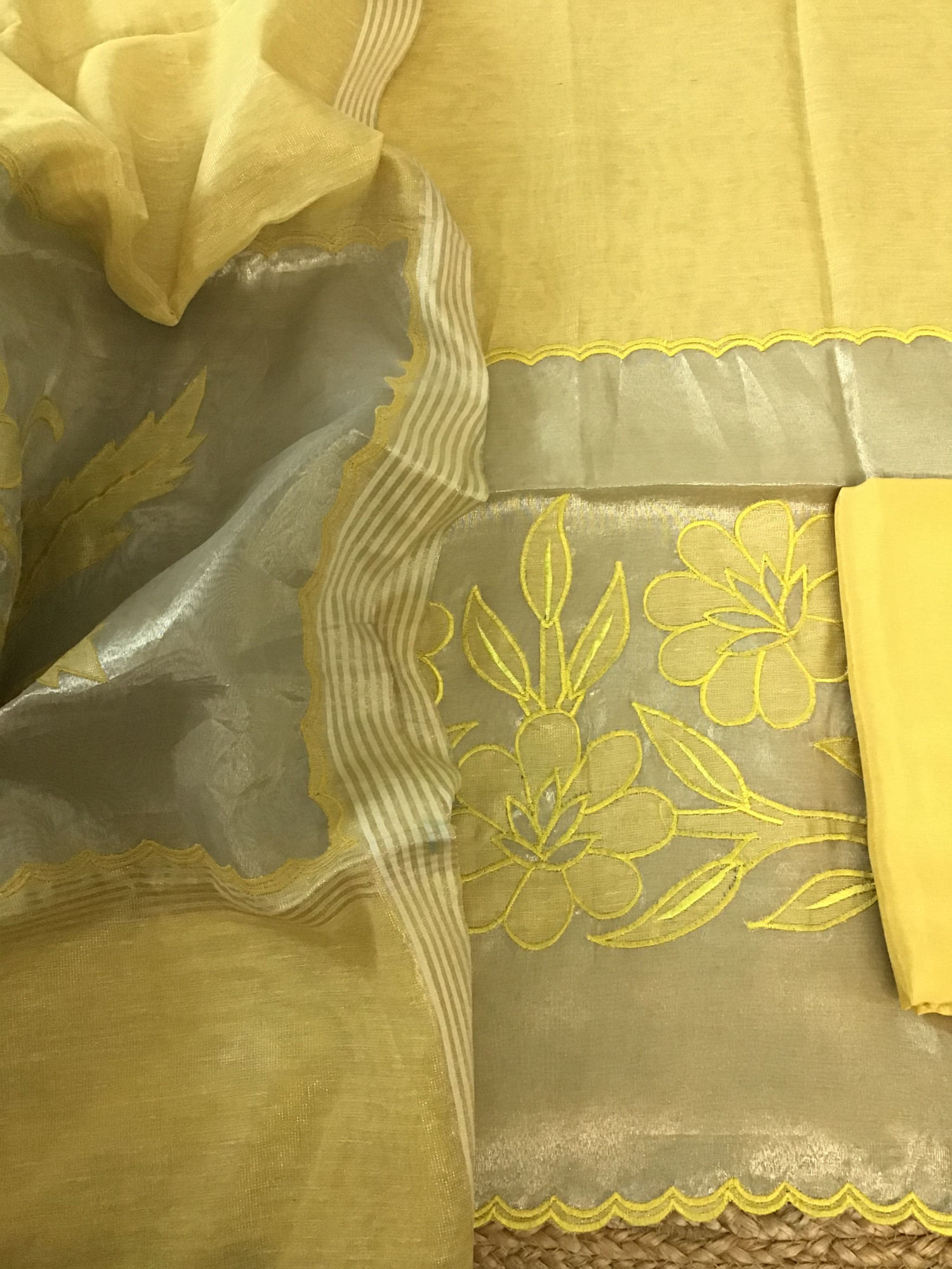 Soft Tissue Chanderi Embroidered Suit - Yellow