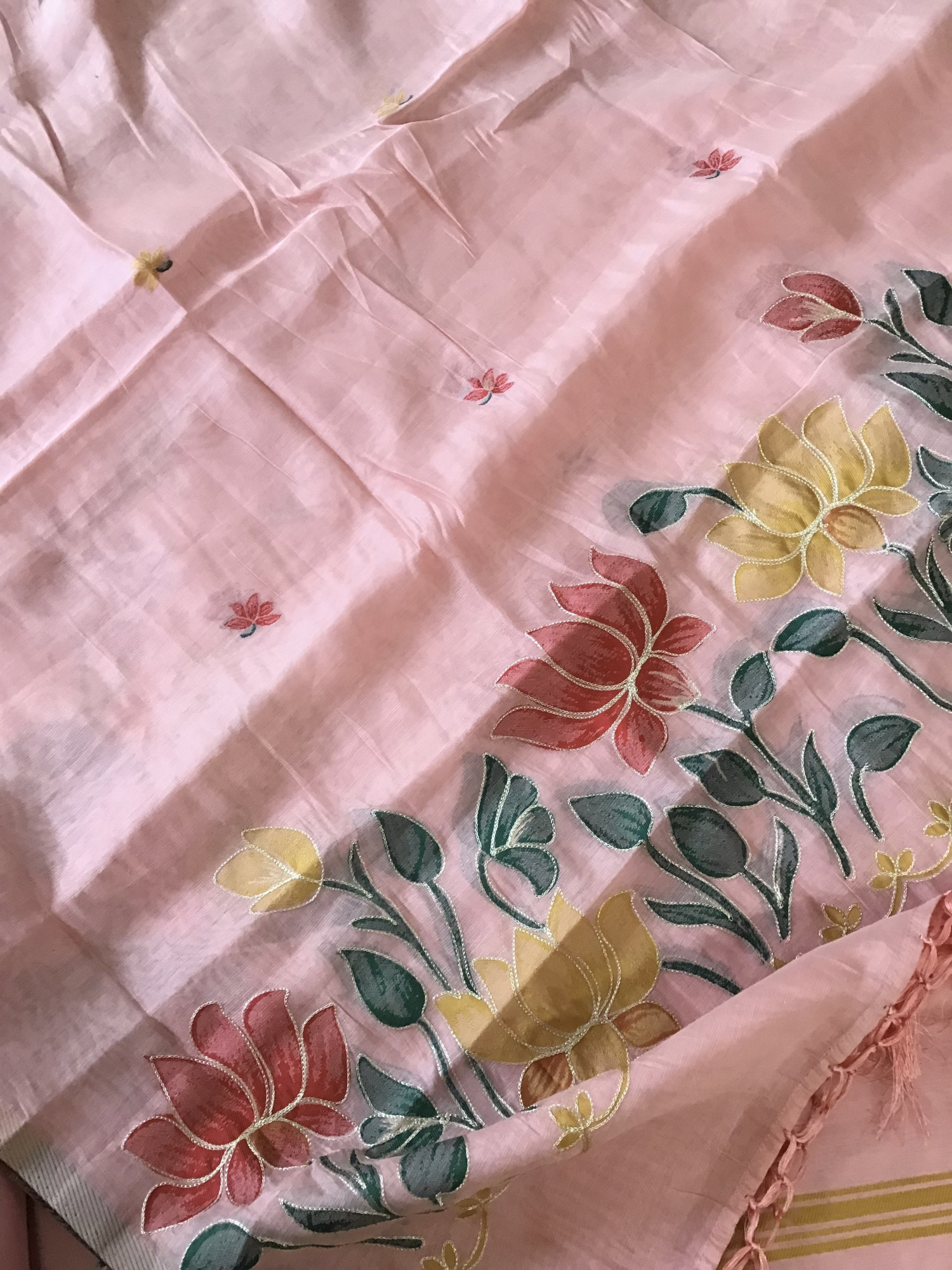 Soft Kora Chanderi Jamdani Weaved Embroidered Suit - Peach