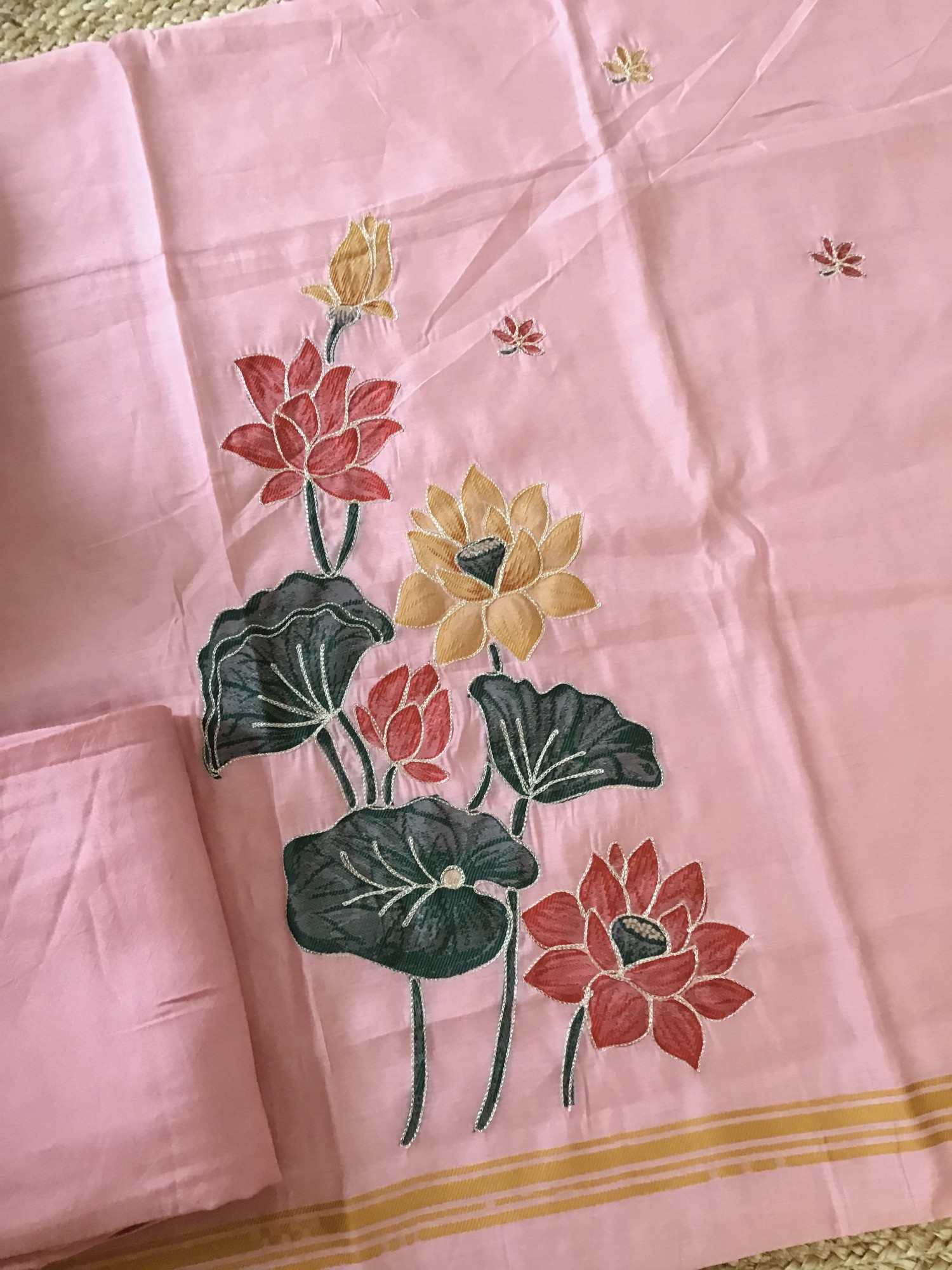 Soft Kora Chanderi Jamdani Weaved Embroidered Suit - Peach