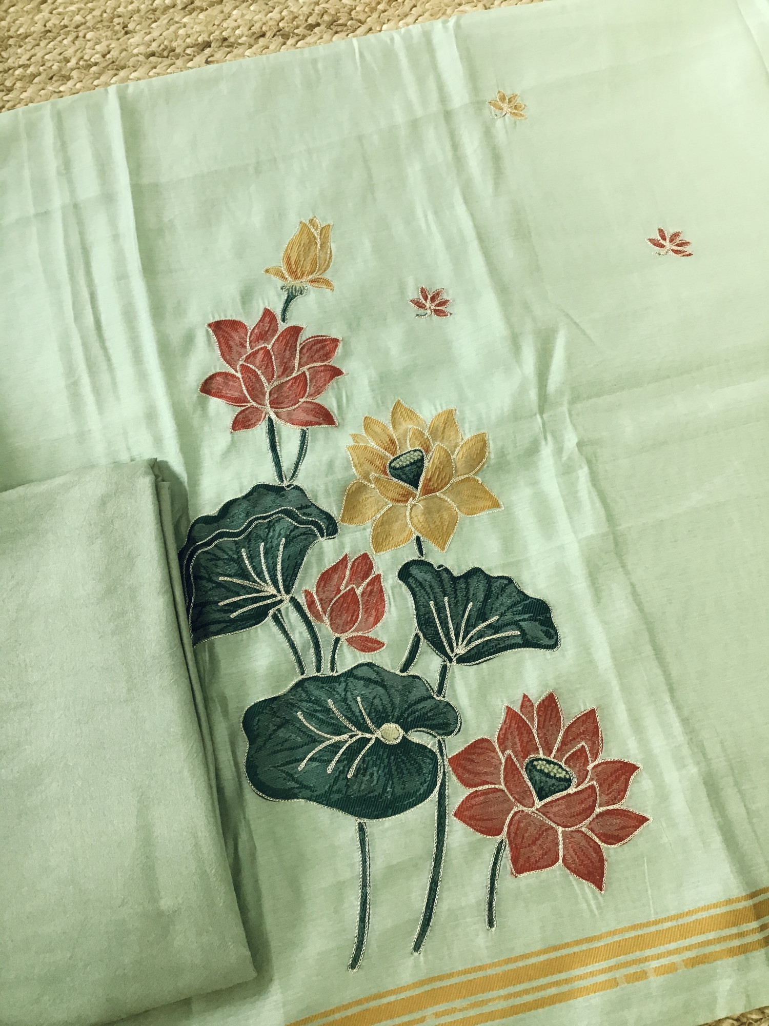 Soft Kora Chanderi Jamdani Weaved Embroidered Suit - Green