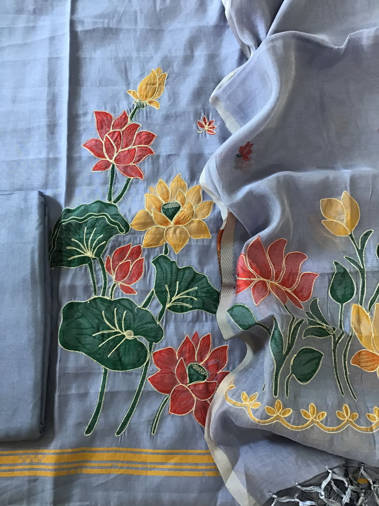 Soft Kora Chanderi Jamdani Weaved Embroidered Suit - Purple