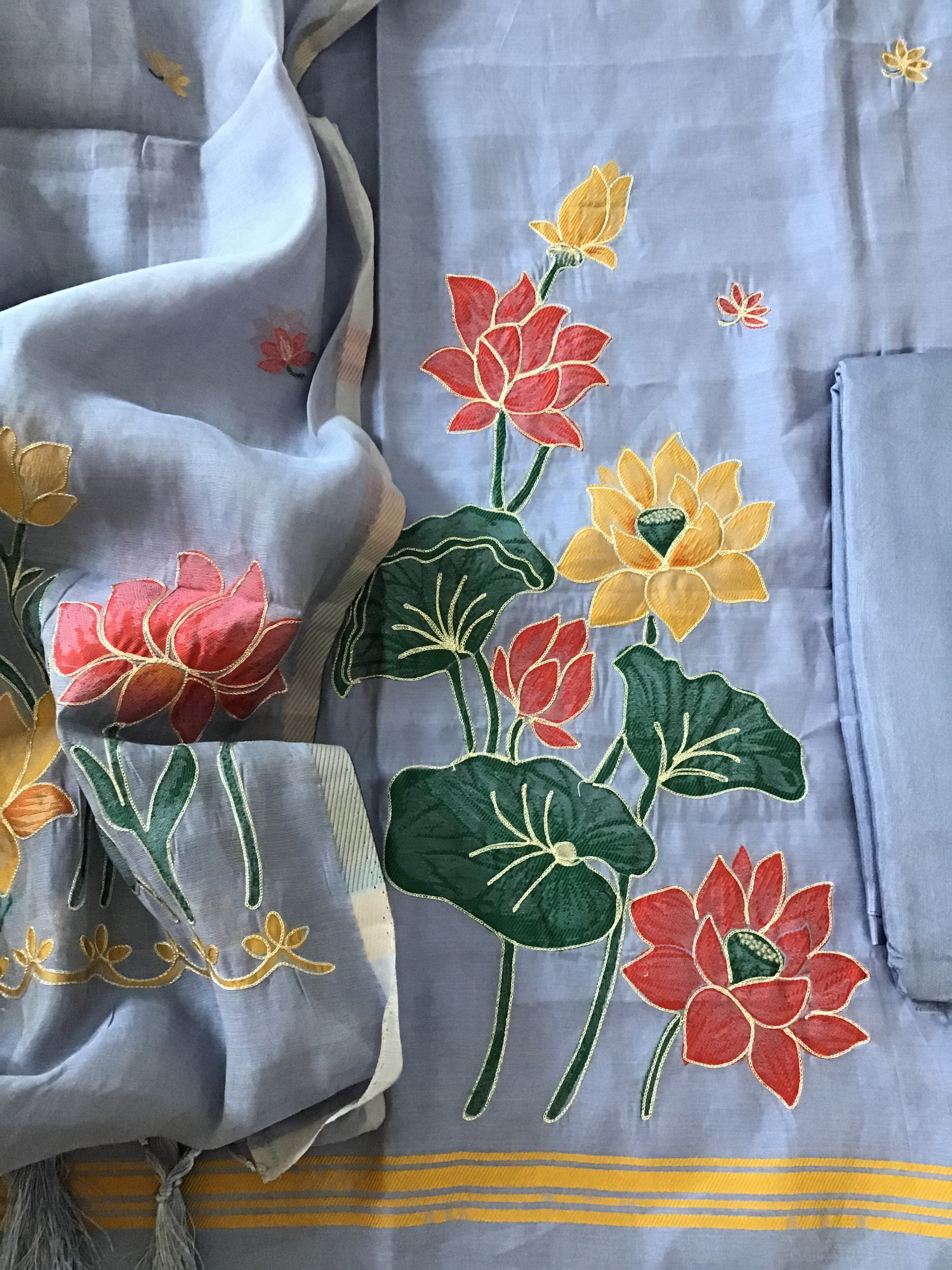 Soft Kora Chanderi Jamdani Weaved Embroidered Suit - Purple