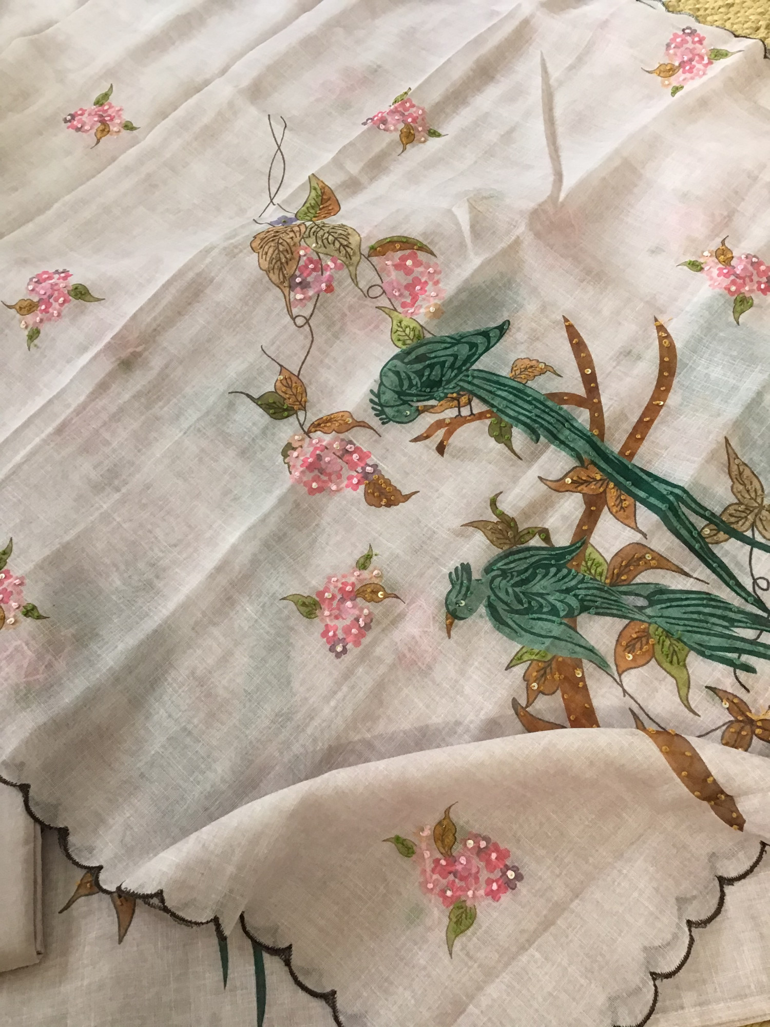 Soft Semi Linen Jute Cotton Printed Embroidered Suit - Pink