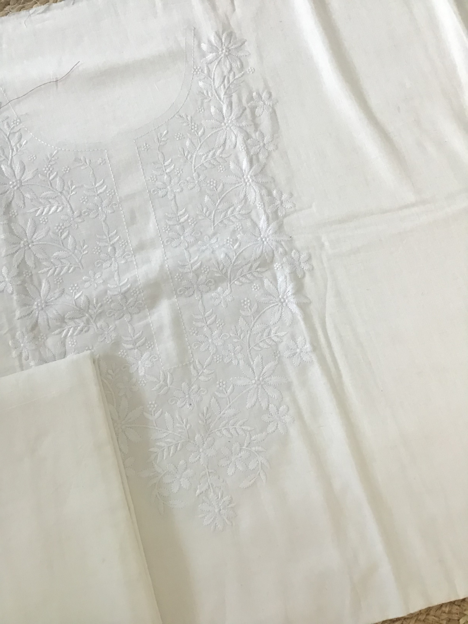 Pure Cotton Embroidered Suit - White