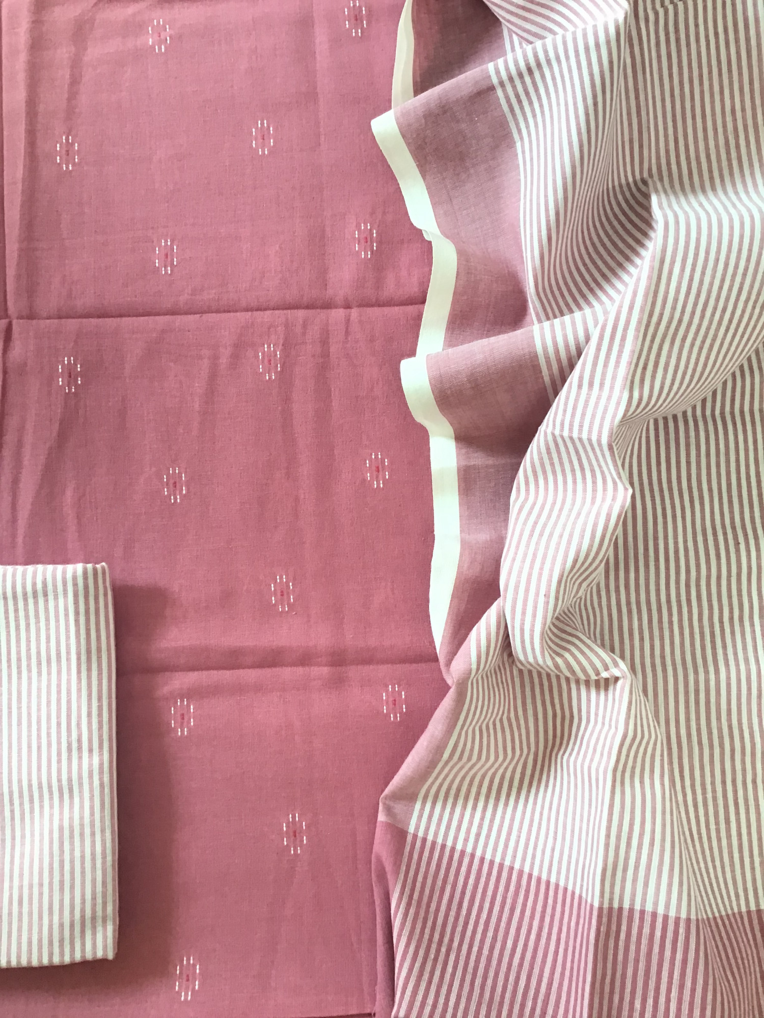 Pure Handloom Cotton Self Weaved Suit - Pink