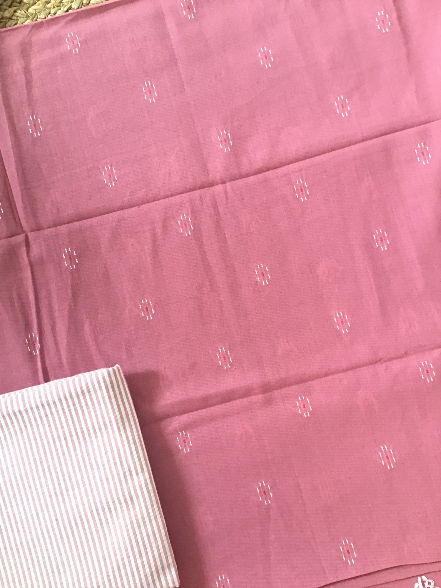 Pure Handloom Cotton Self Weaved Suit - Pink