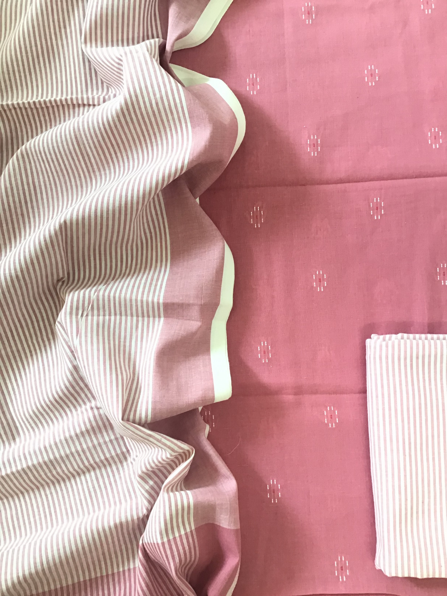 Pure Handloom Cotton Self Weaved Suit - Pink