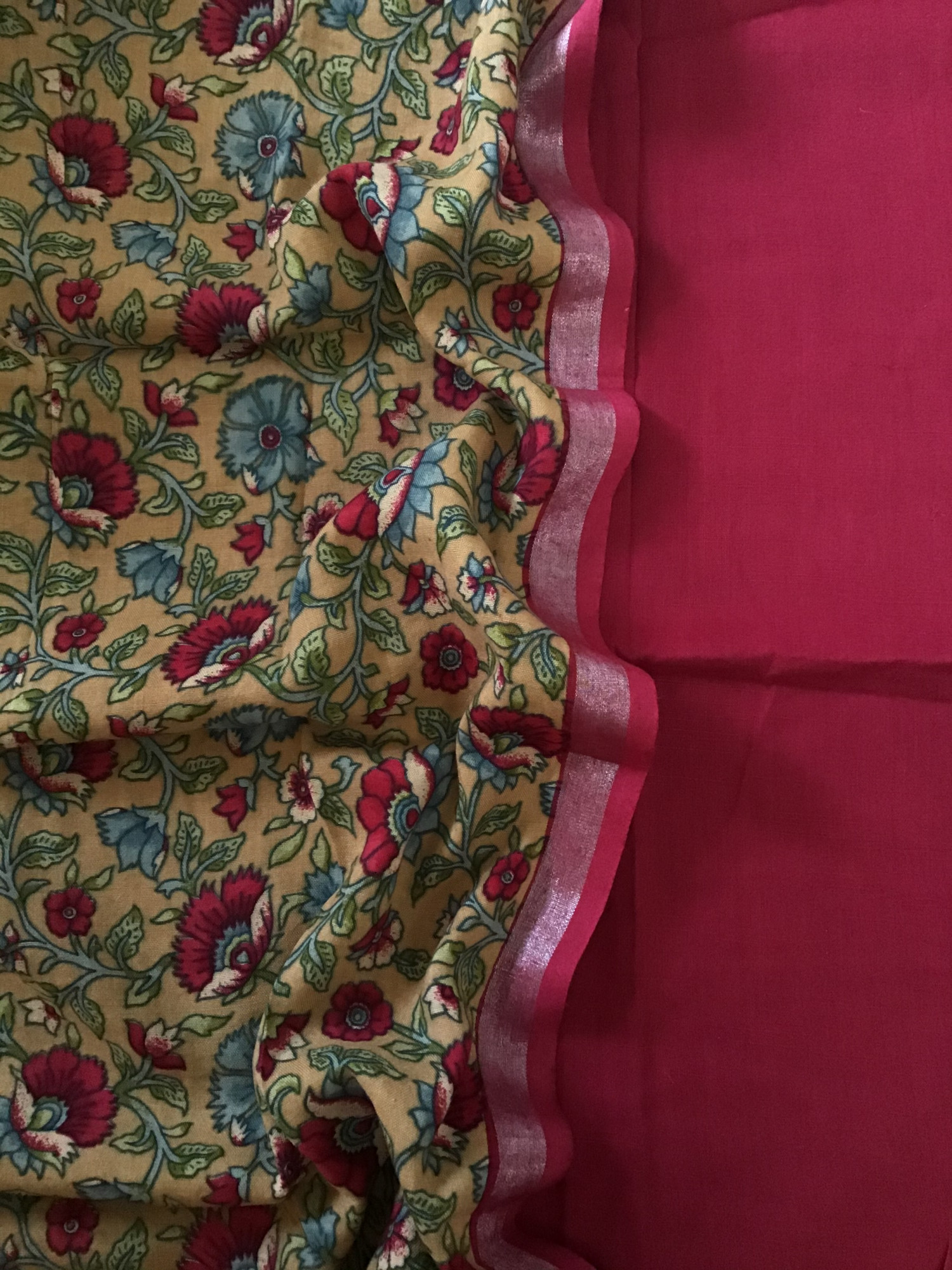 Pure Linen Jute Cotton Silk Suit - Dark Pink