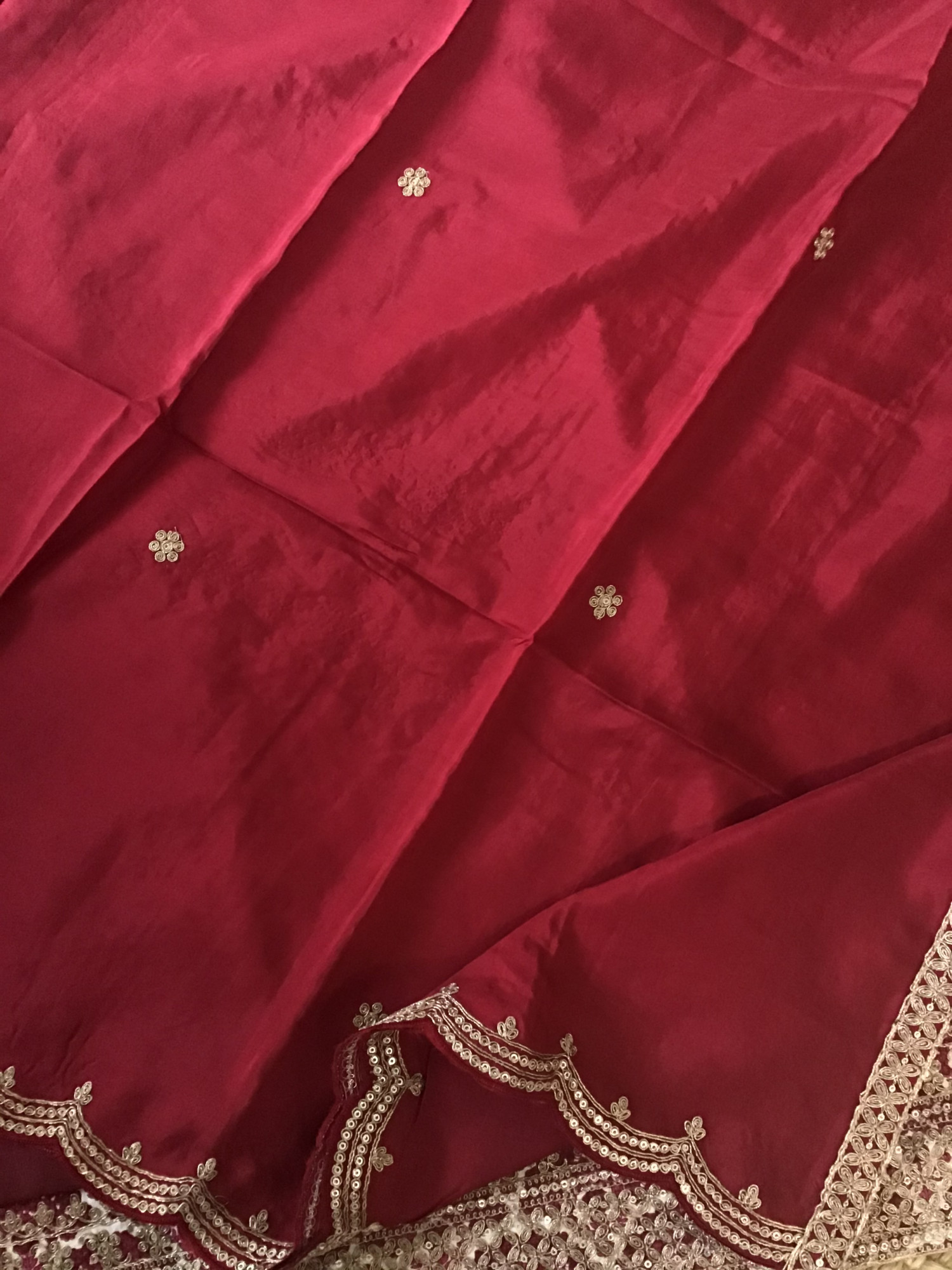 Pure Linen Cotton Silk Printed Embroidered Suit - Maroon