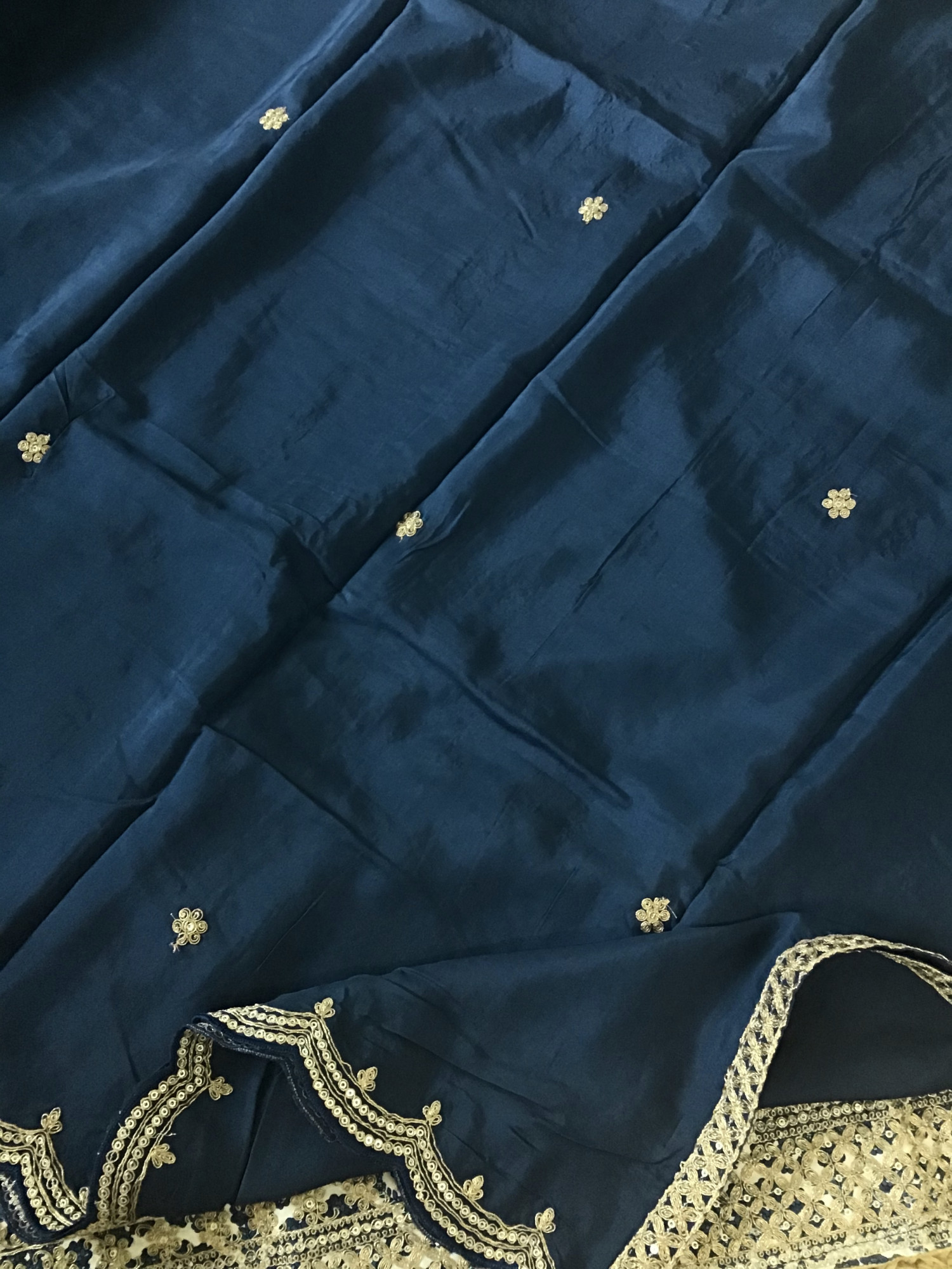 Pure Linen Cotton Silk Printed Embroidered Suit - Blue