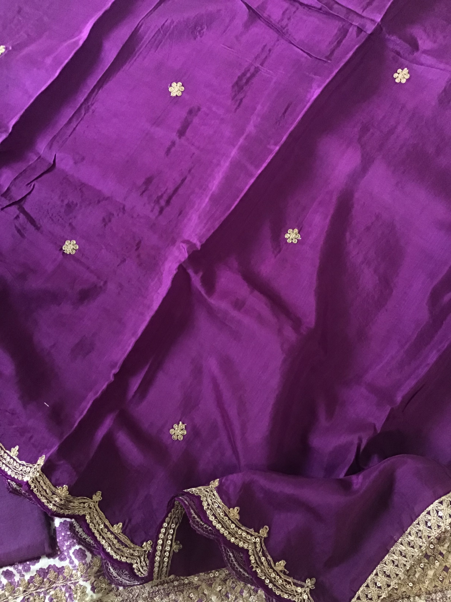 Pure Linen Cotton Silk Printed Embroidered Suit - Purple