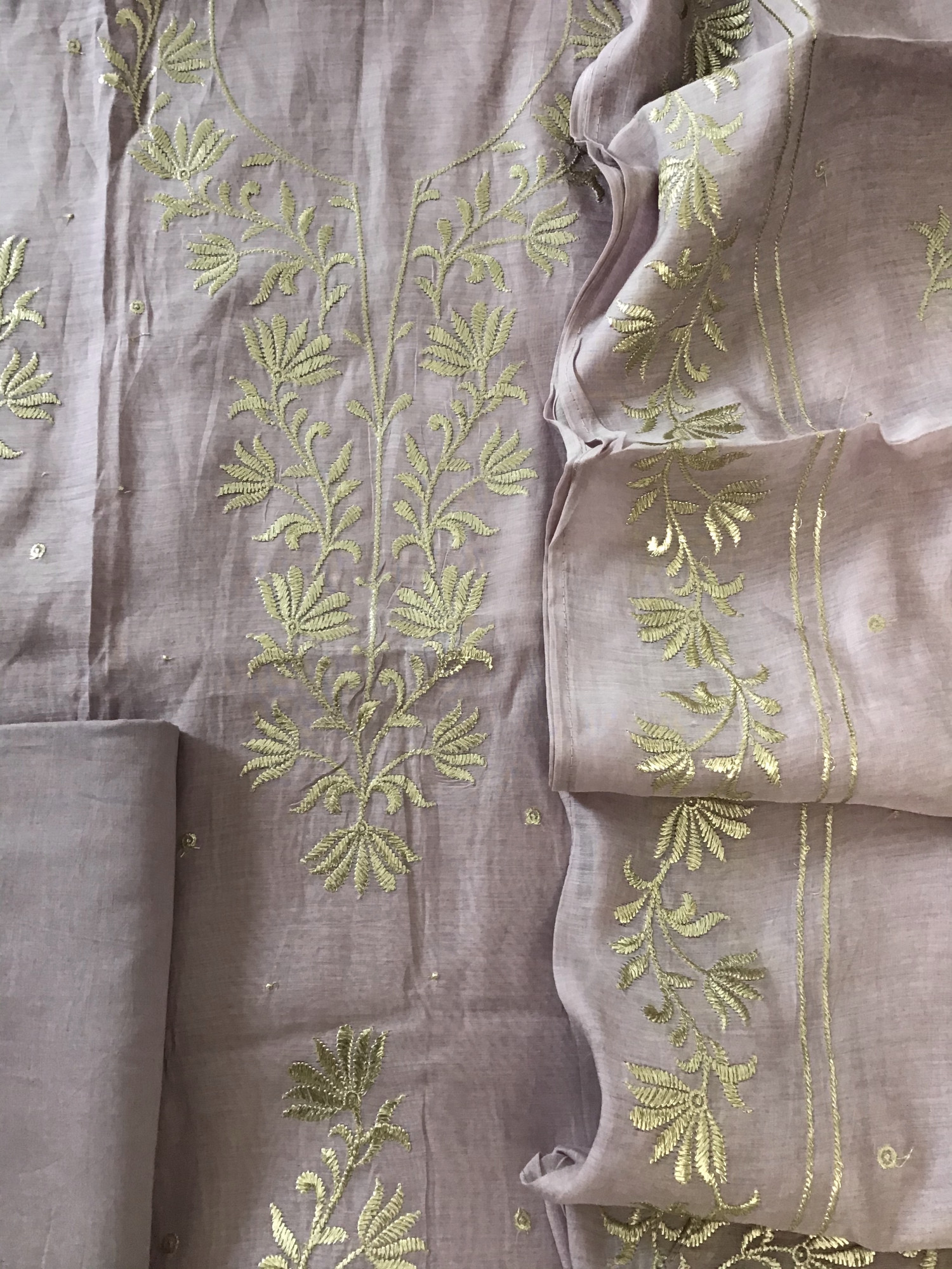 Pure Mul Chanderi Embroidered Suit - Purple