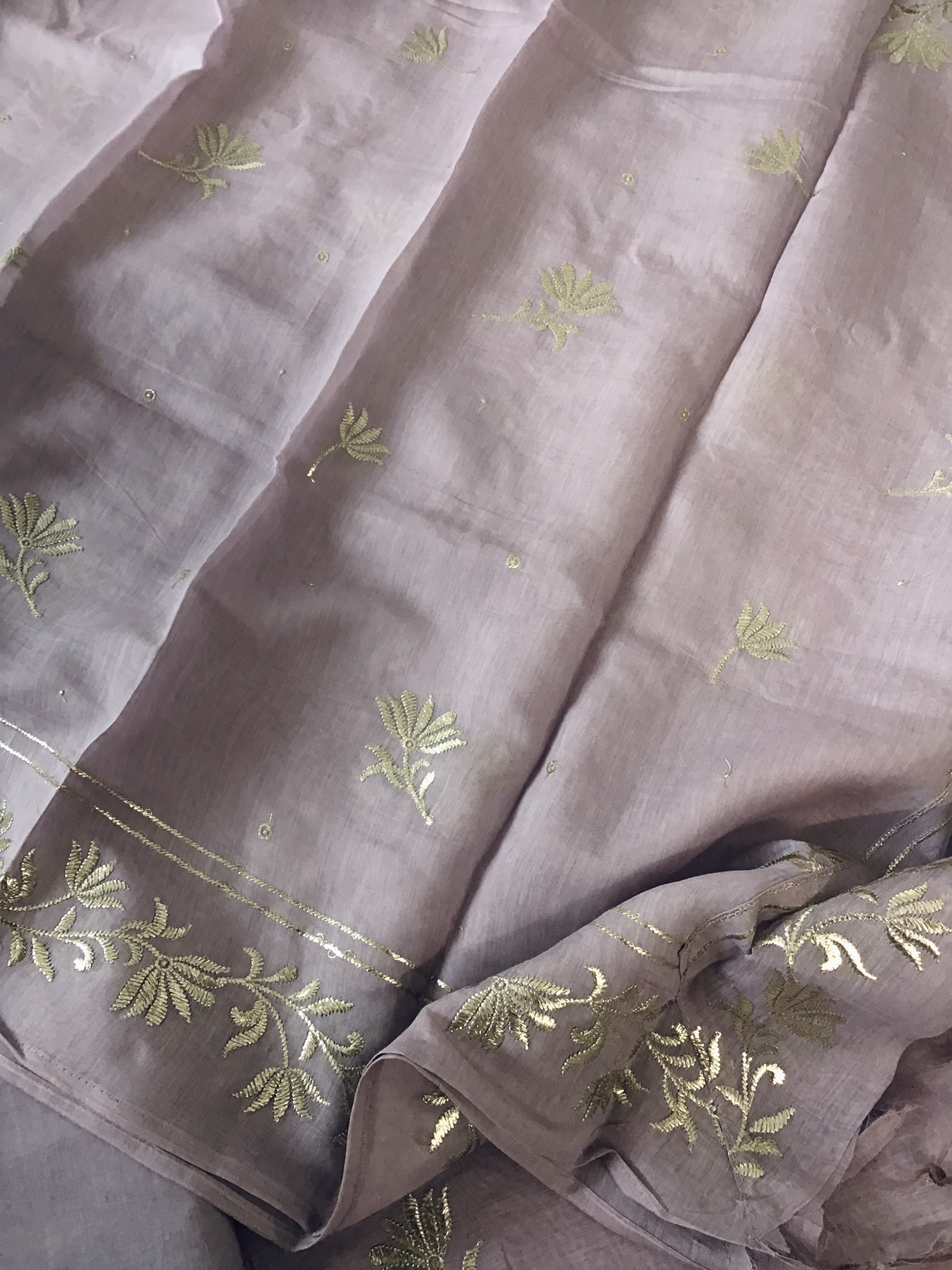 Pure Mul Chanderi Embroidered Suit - Purple