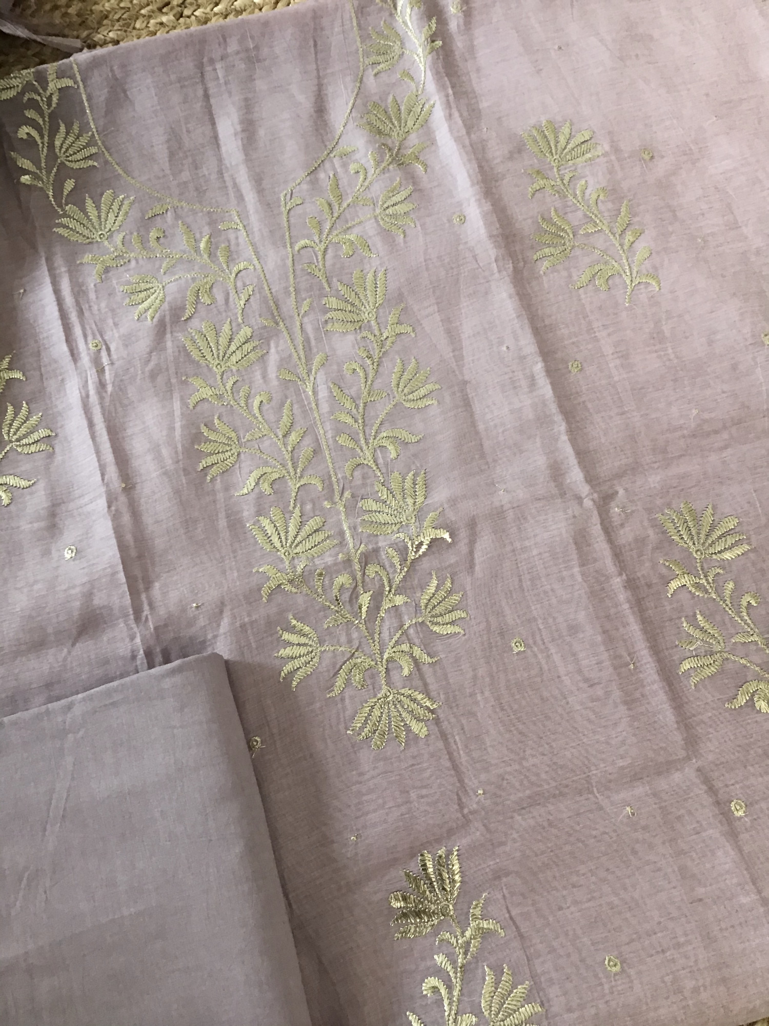 Pure Mul Chanderi Embroidered Suit - Purple