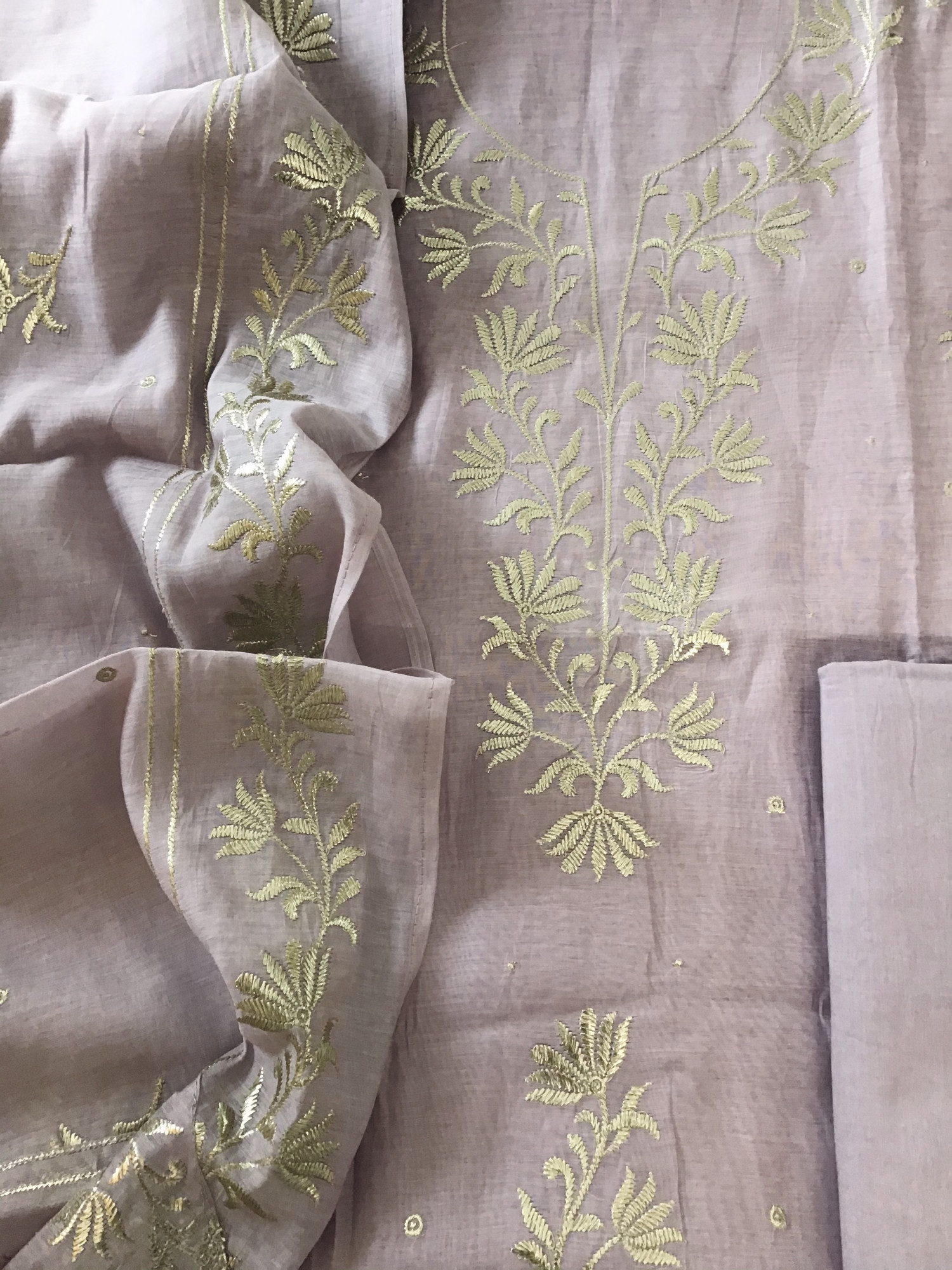 Pure Mul Chanderi Embroidered Suit - Purple