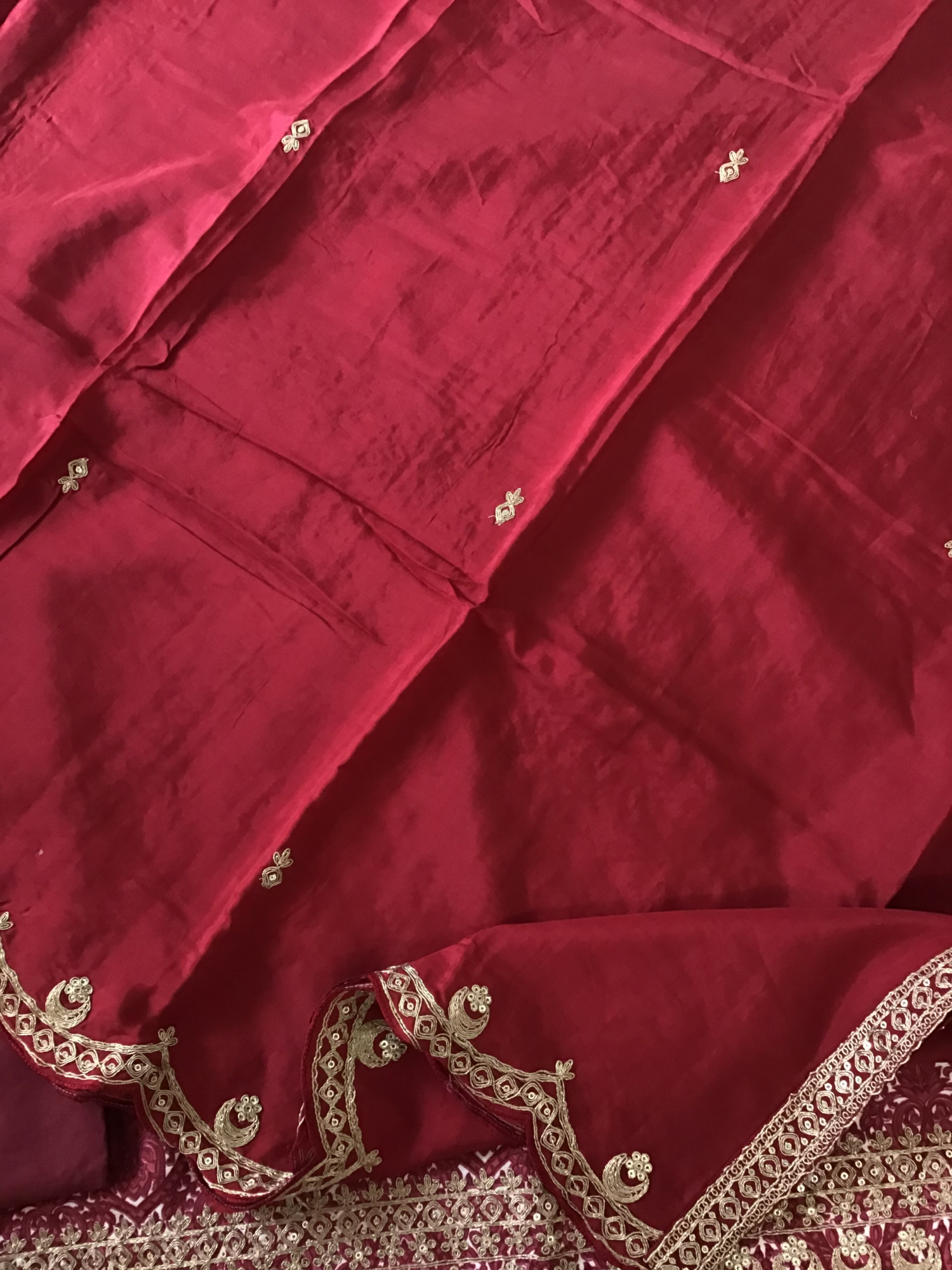 Pure Linen Cotton Silk Printed Embroidered Suit - Maroon