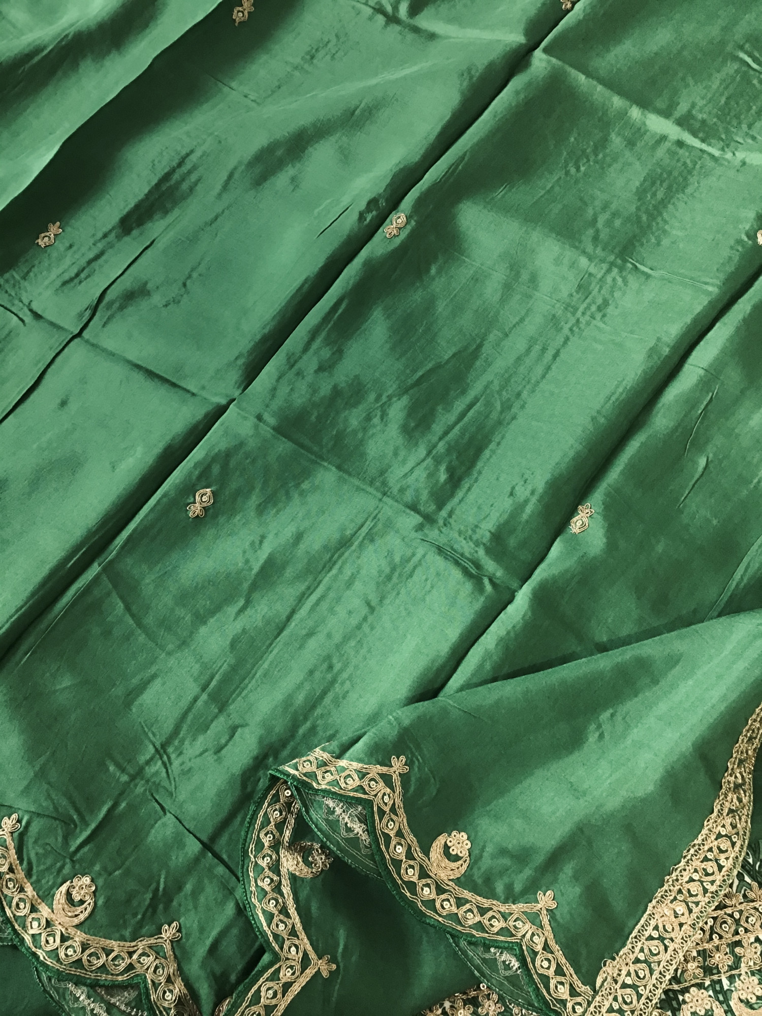 Pure Linen Cotton Silk Printed Embroidered Suit - Green