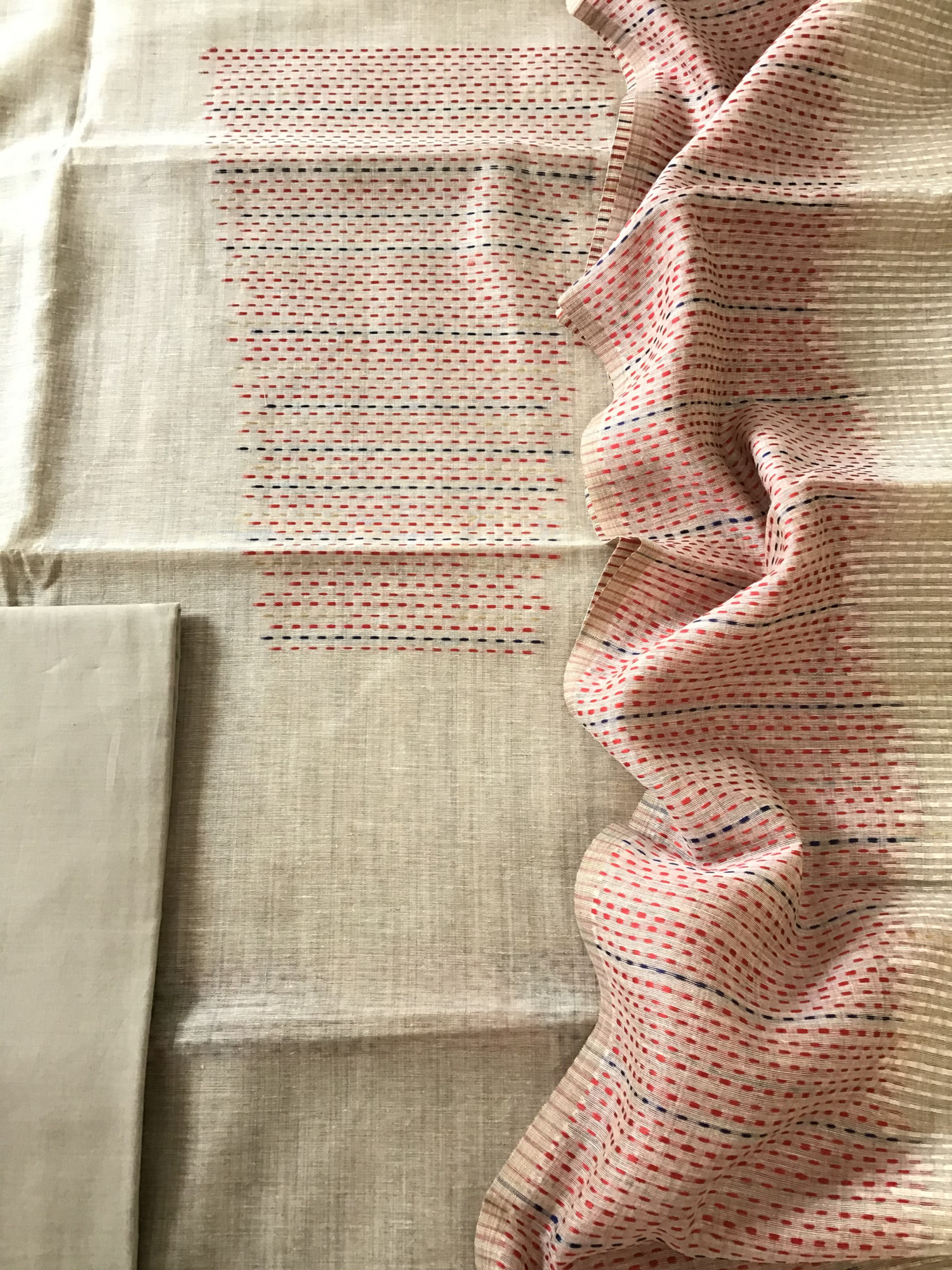 Soft Slub Chanderi Embroidered Suit - BeigeRed