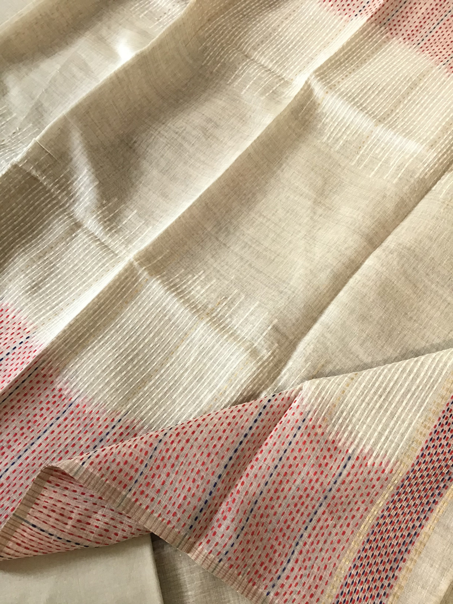 Soft Slub Chanderi Embroidered Suit - BeigeRed