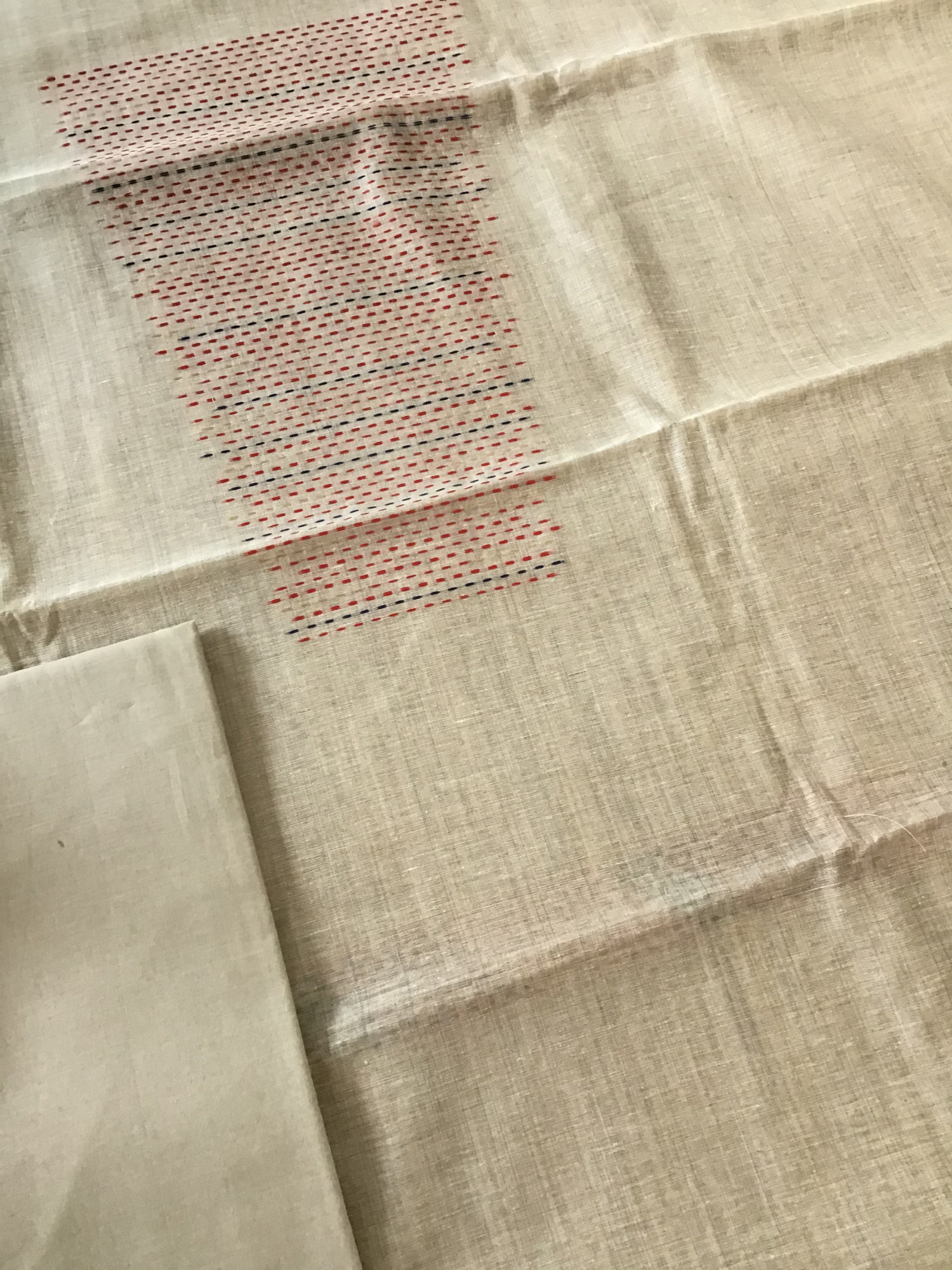 Soft Slub Chanderi Embroidered Suit - BeigeRed