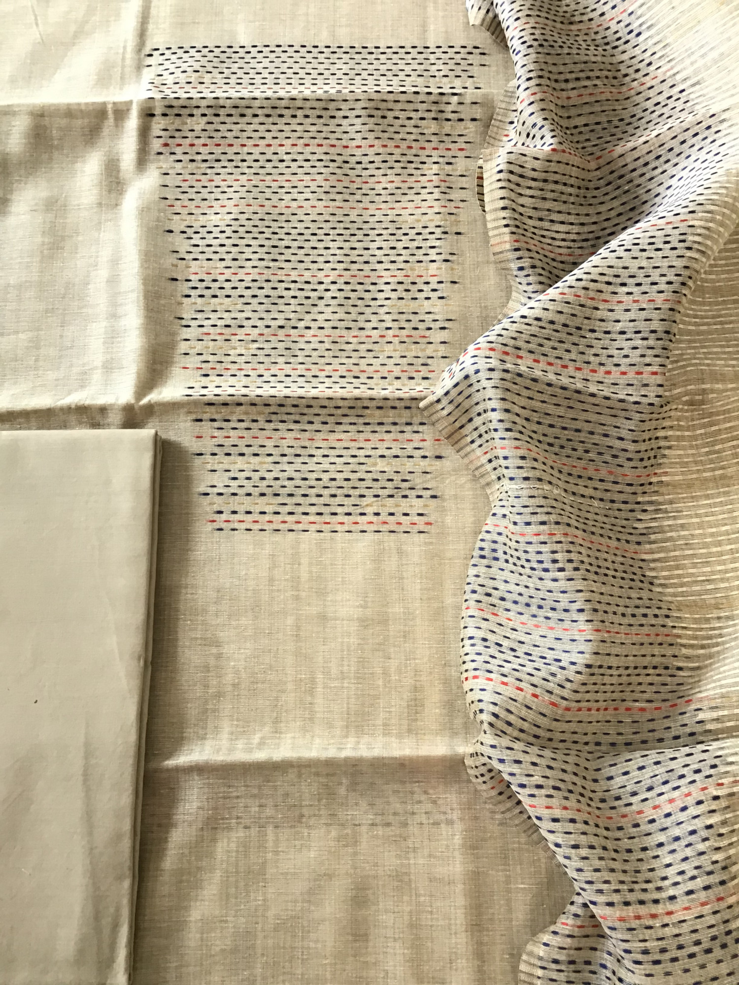 Soft Slub Chanderi Embroidered Suit - BeigeBlue