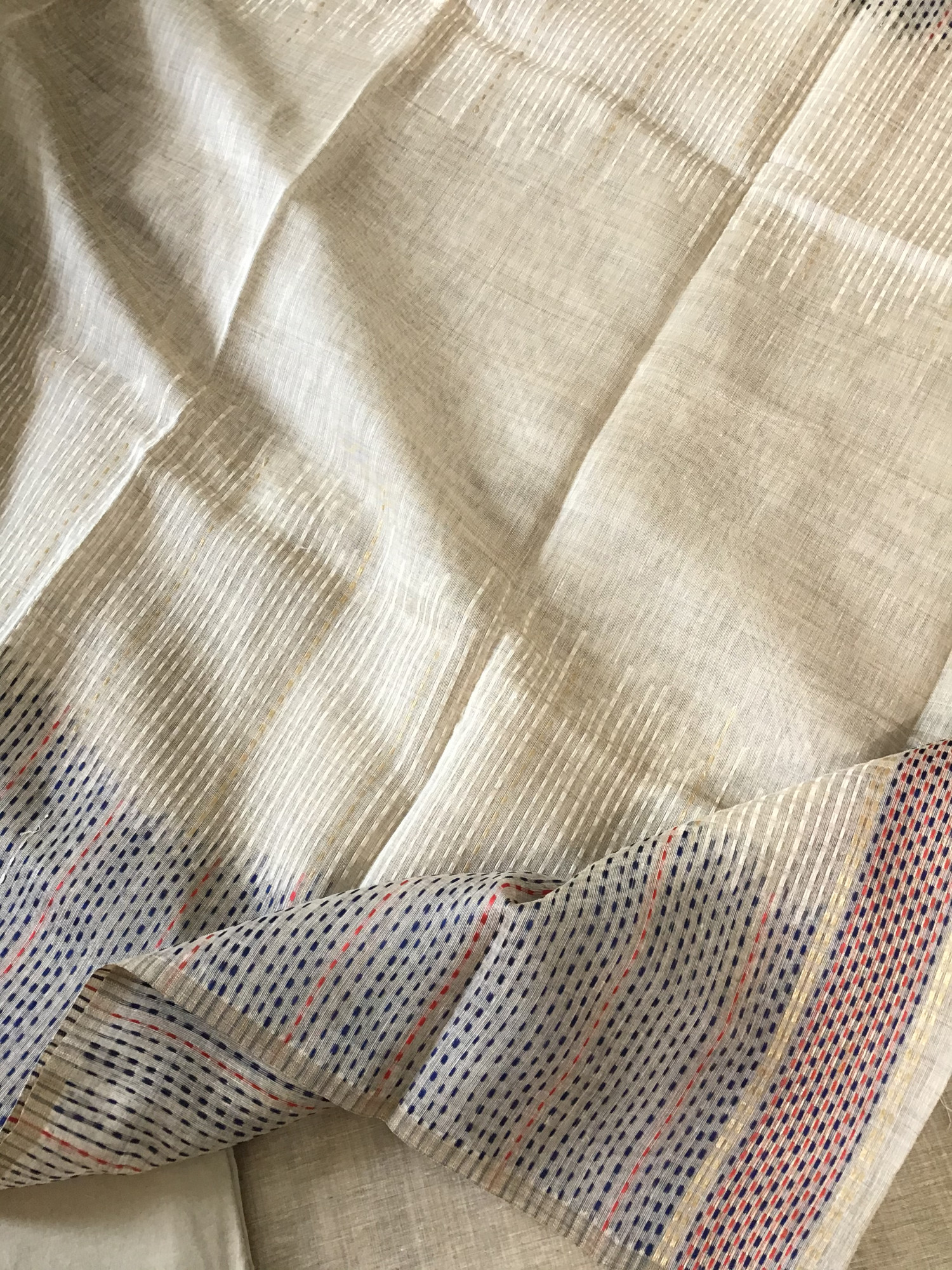 Soft Slub Chanderi Embroidered Suit - BeigeBlue
