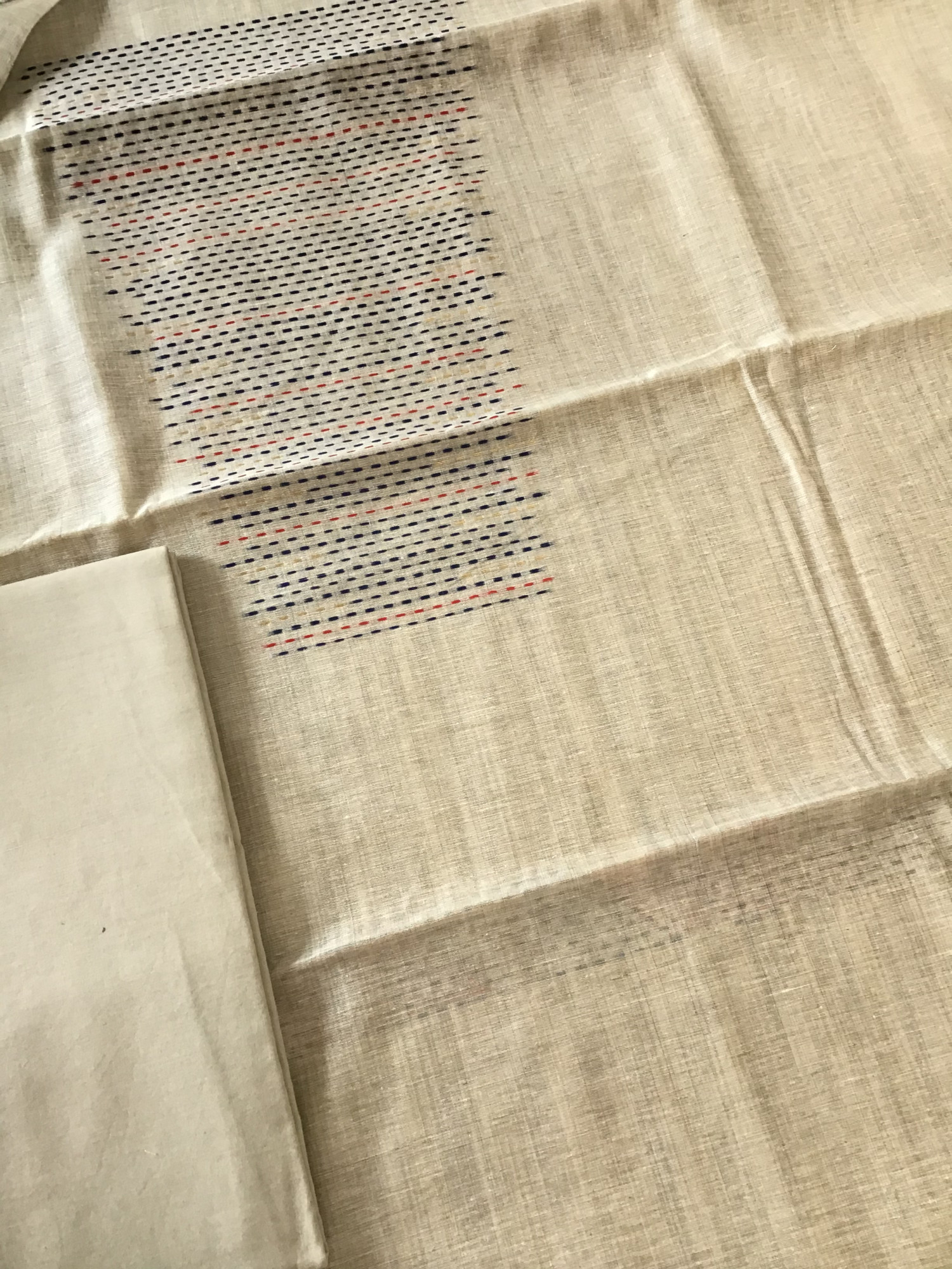 Soft Slub Chanderi Embroidered Suit - BeigeBlue